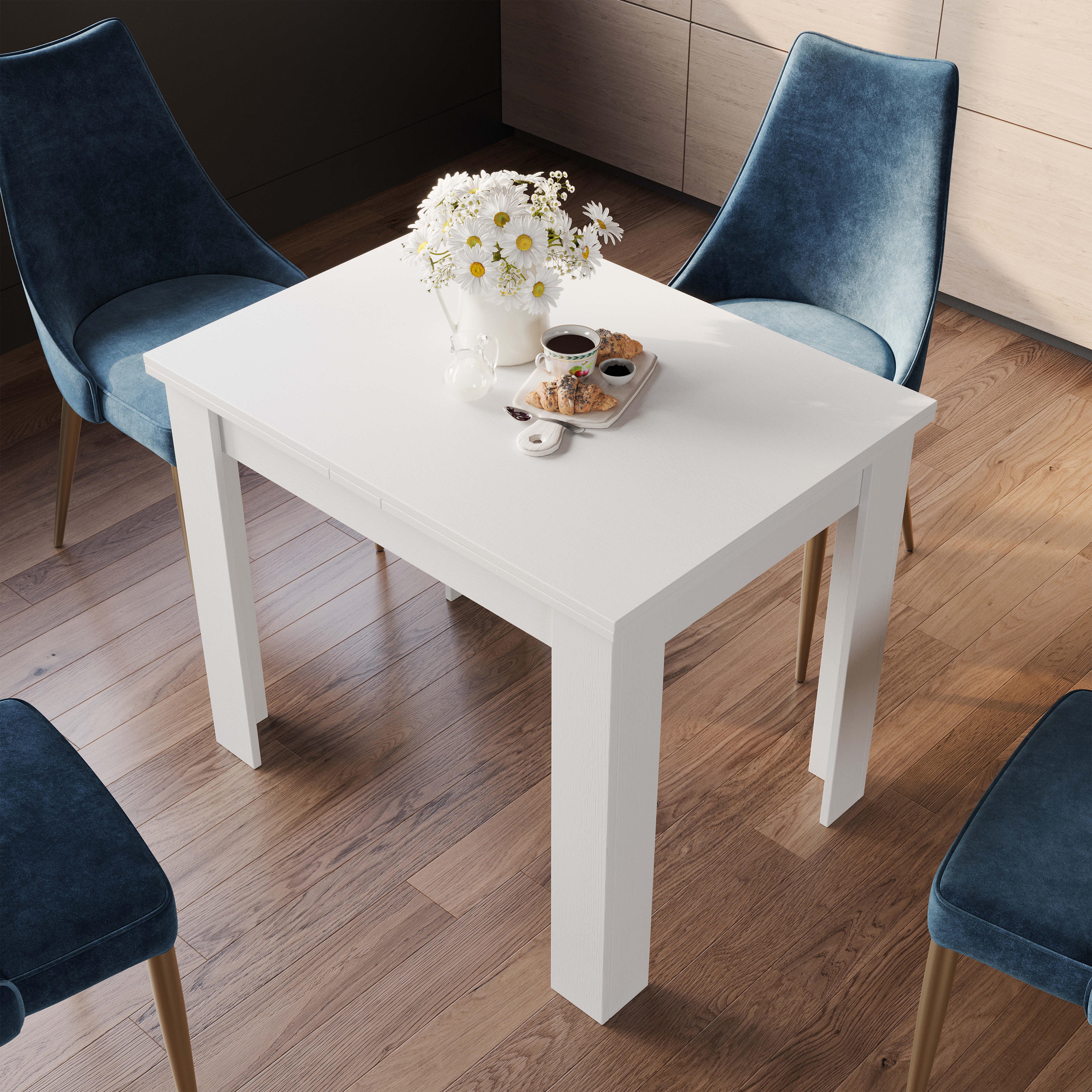 Изображение товара Раздвижной кухонный стол ТриЯ Промо 90x73 см белый современный стиль