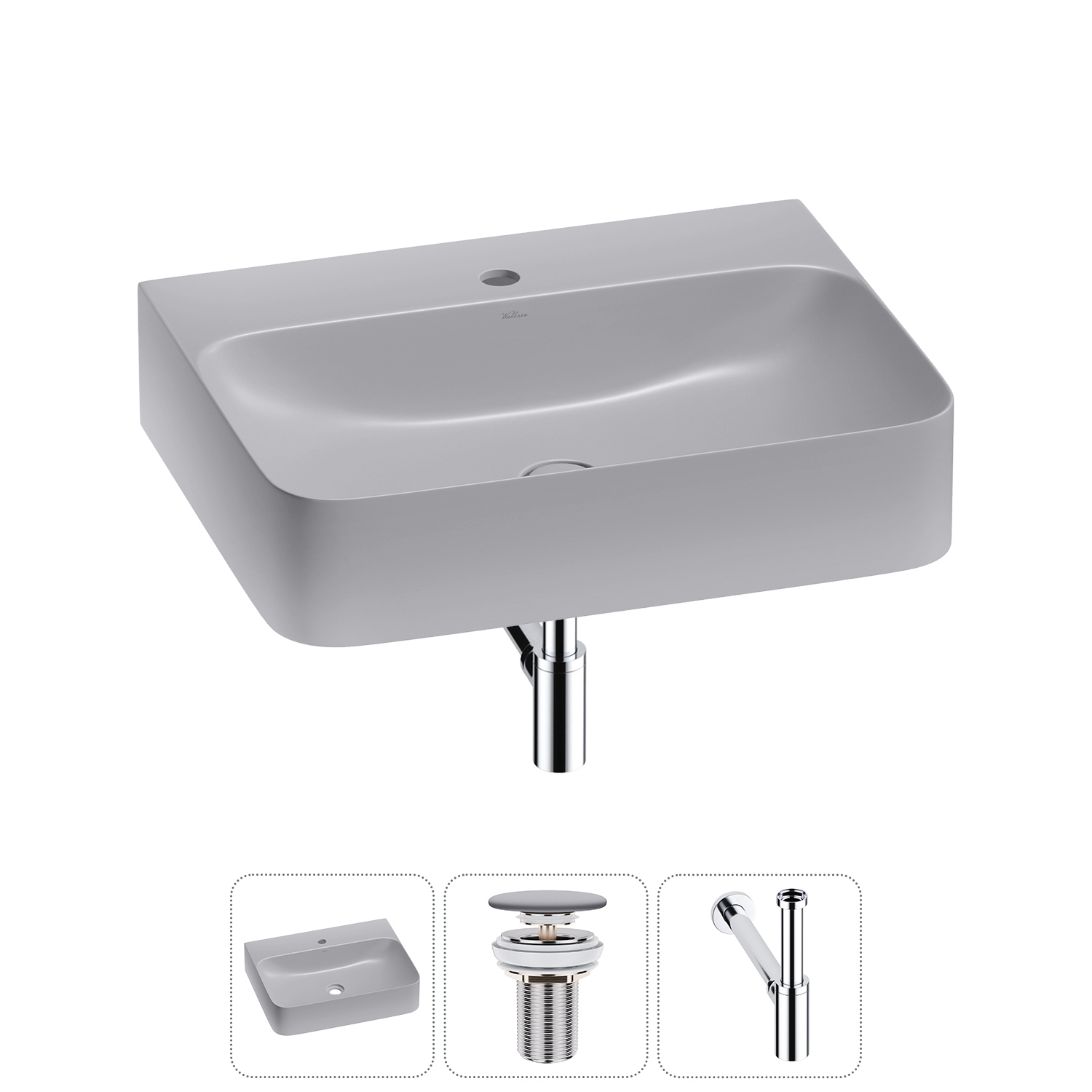 Изображение товара Раковина накладная Wellsee Clermont 60см с сифоном и донным клапаном