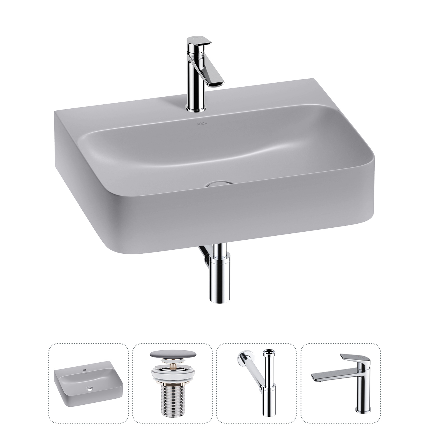 Изображение товара Раковина накладная Wellsee Clermont 60см с сифоном донный клапаном и смесителем 20220337R