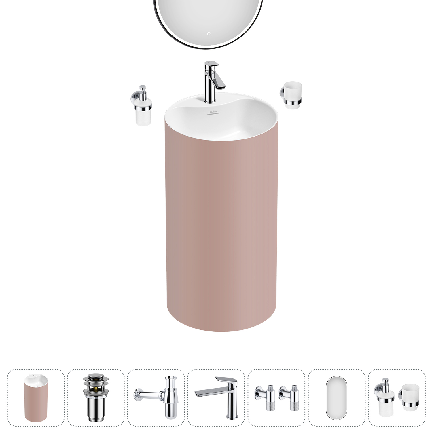 Изображение товара Напольная раковина Wellsee Chalice Perfection 45x45x85 см розовая с аксессуарами