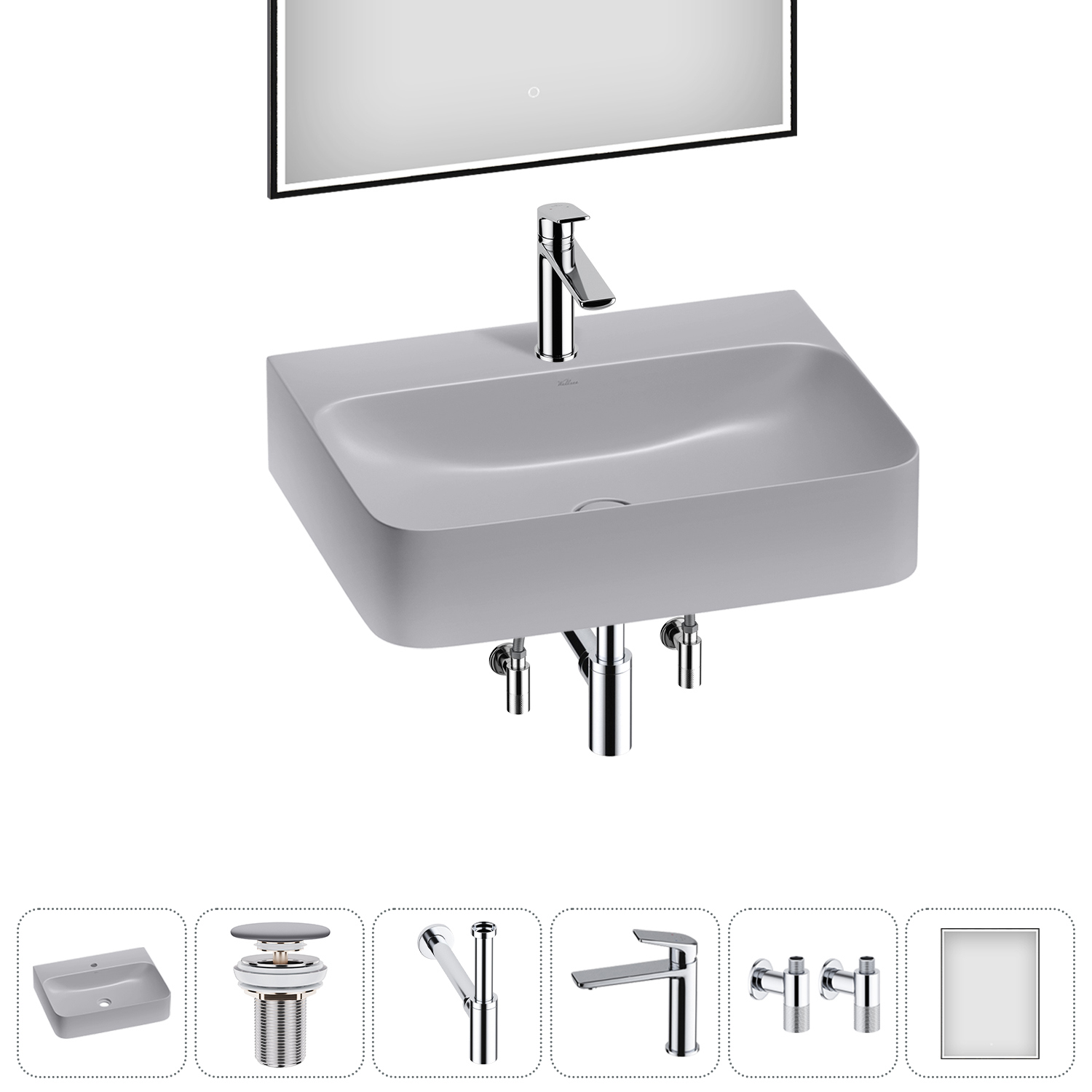 Изображение товара Раковина накладная Wellsee Clermont 60см 6 в 1 с зеркалом и аксессуарами