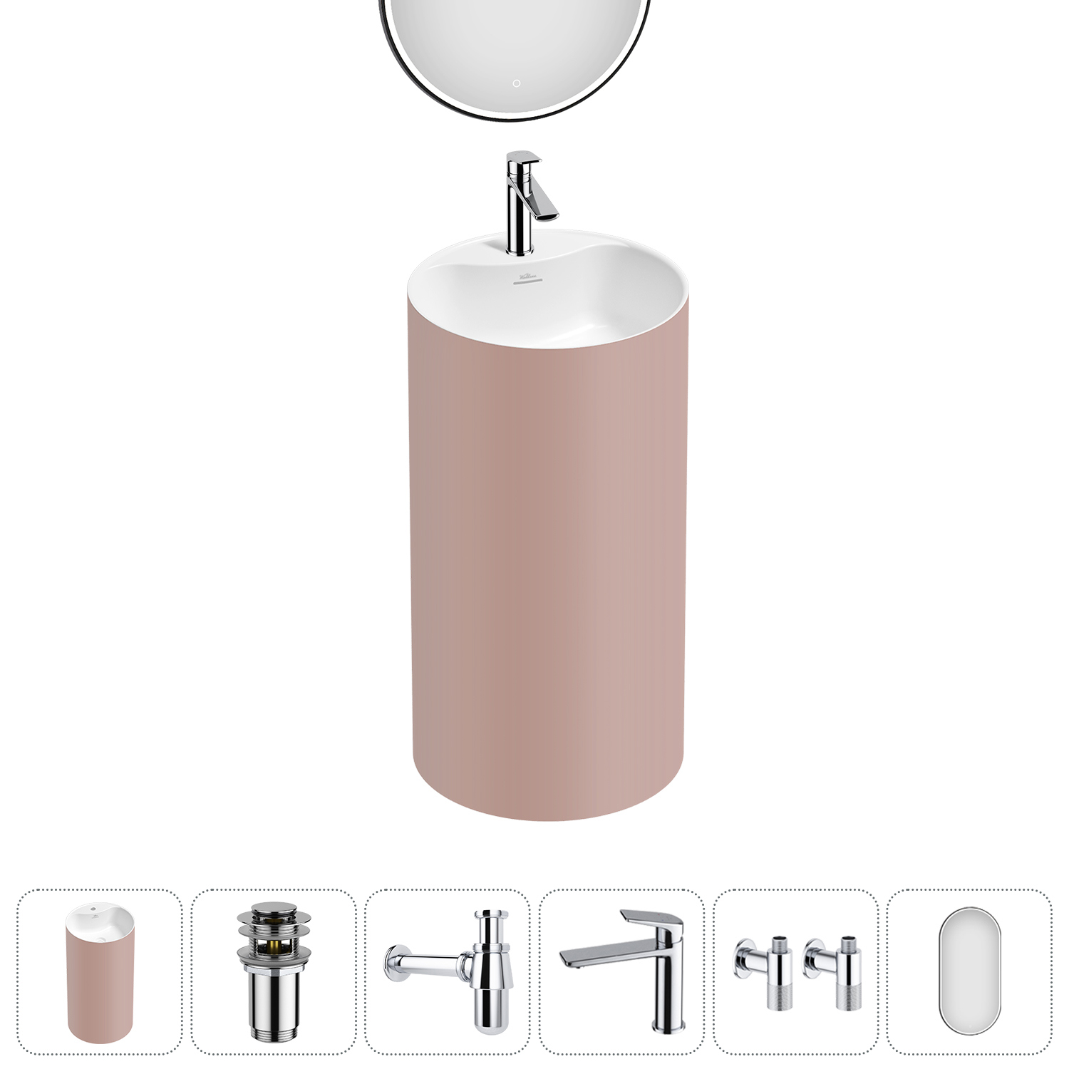 Изображение товара Раковина напольная Wellsee Chalice Perfection 45x45x85 см с подсветкой и комплектом