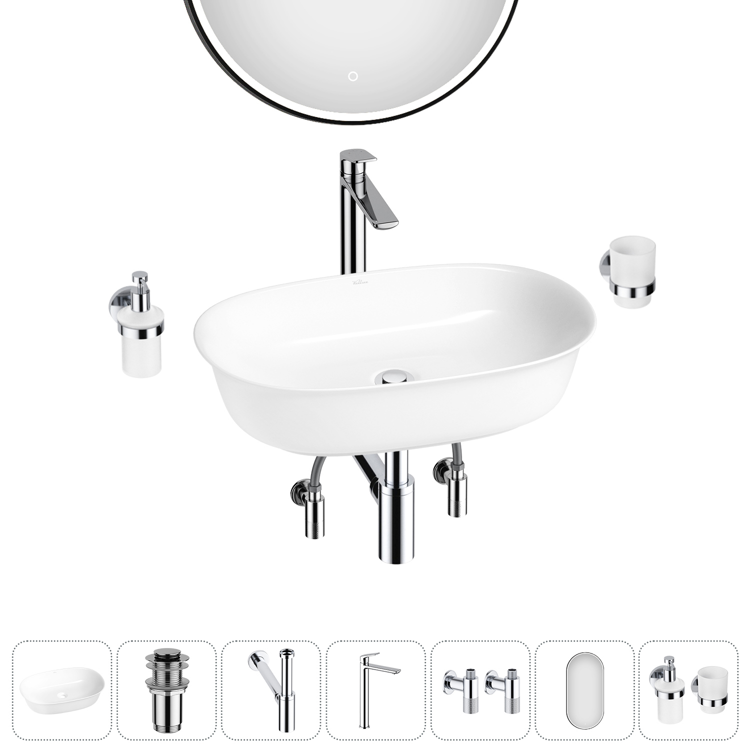 Изображение товара Раковина Wellsee Brillant iCon 60 см 7 в 1 с зеркалом и аксессуарами Польша