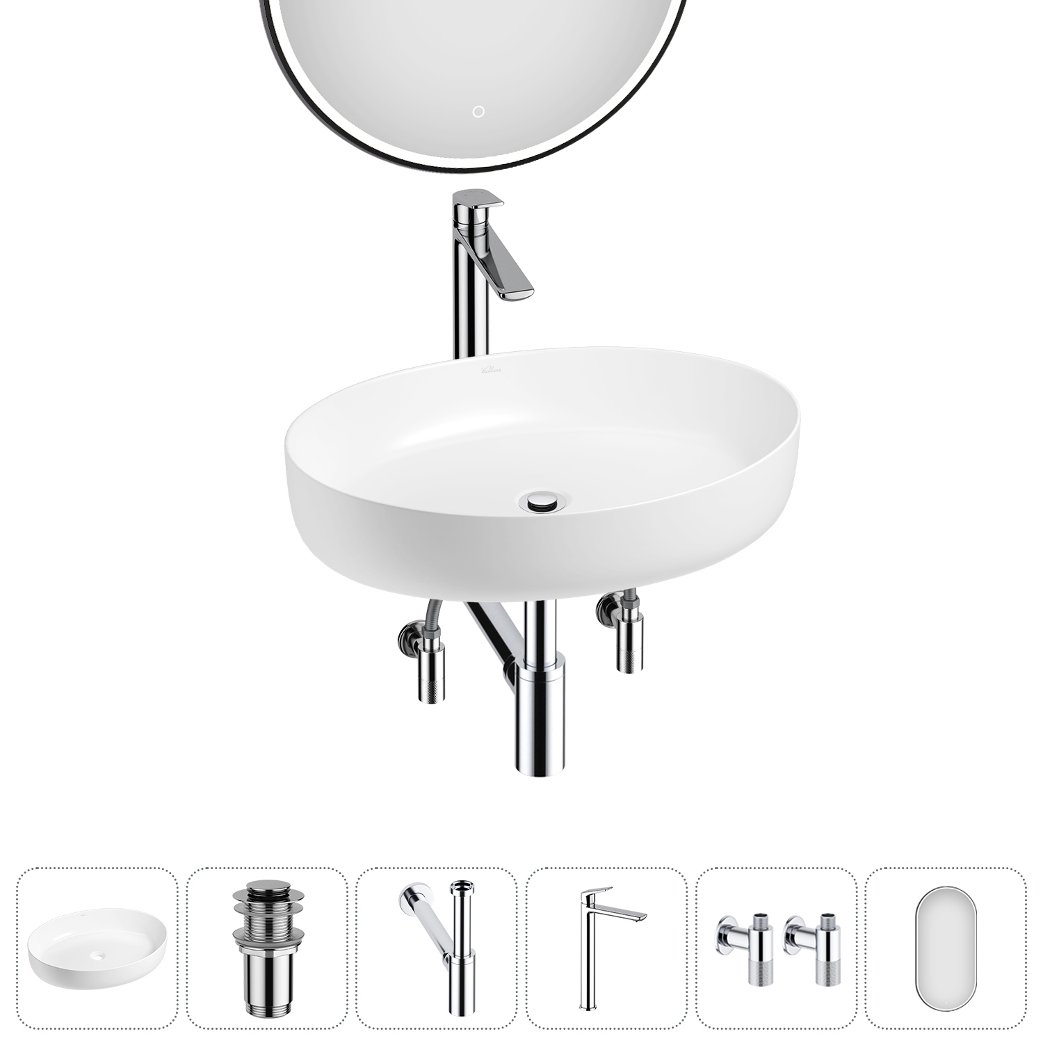 Изображение товара Раковина Wellsee Belle Spa 3.0 55см комплект с зеркалом и сифоном
