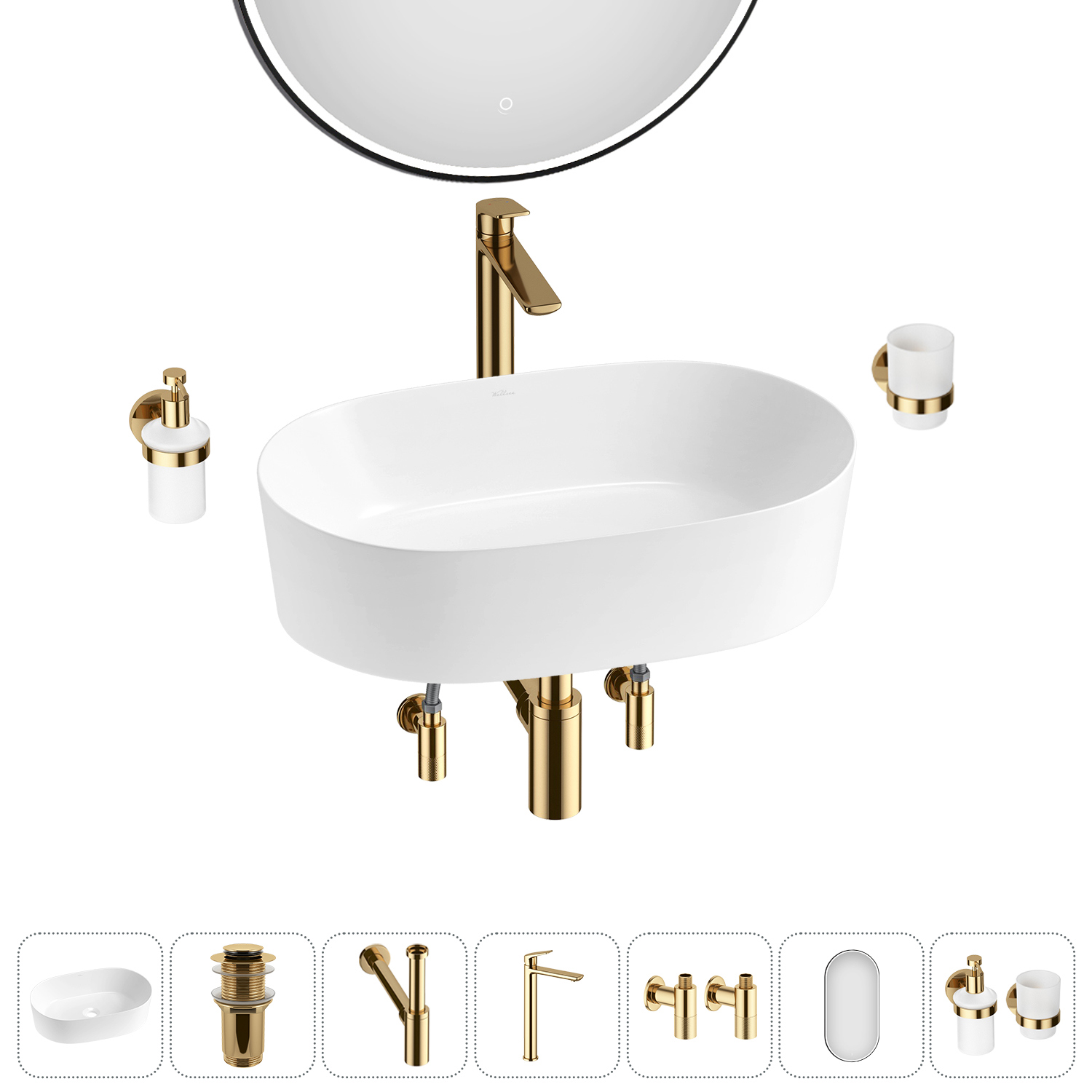 Изображение товара Раковина Wellsee Saint-Germain 20218553R 56см 7 в 1 с зеркалом и аксессуарами