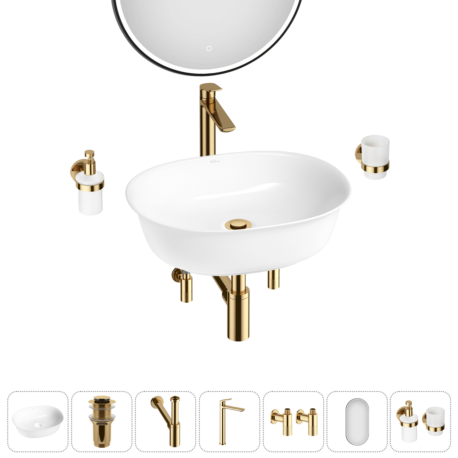 Изображение товара Раковина Wellsee brillant icon 50 см комплект с зеркалом и аксессуарами
