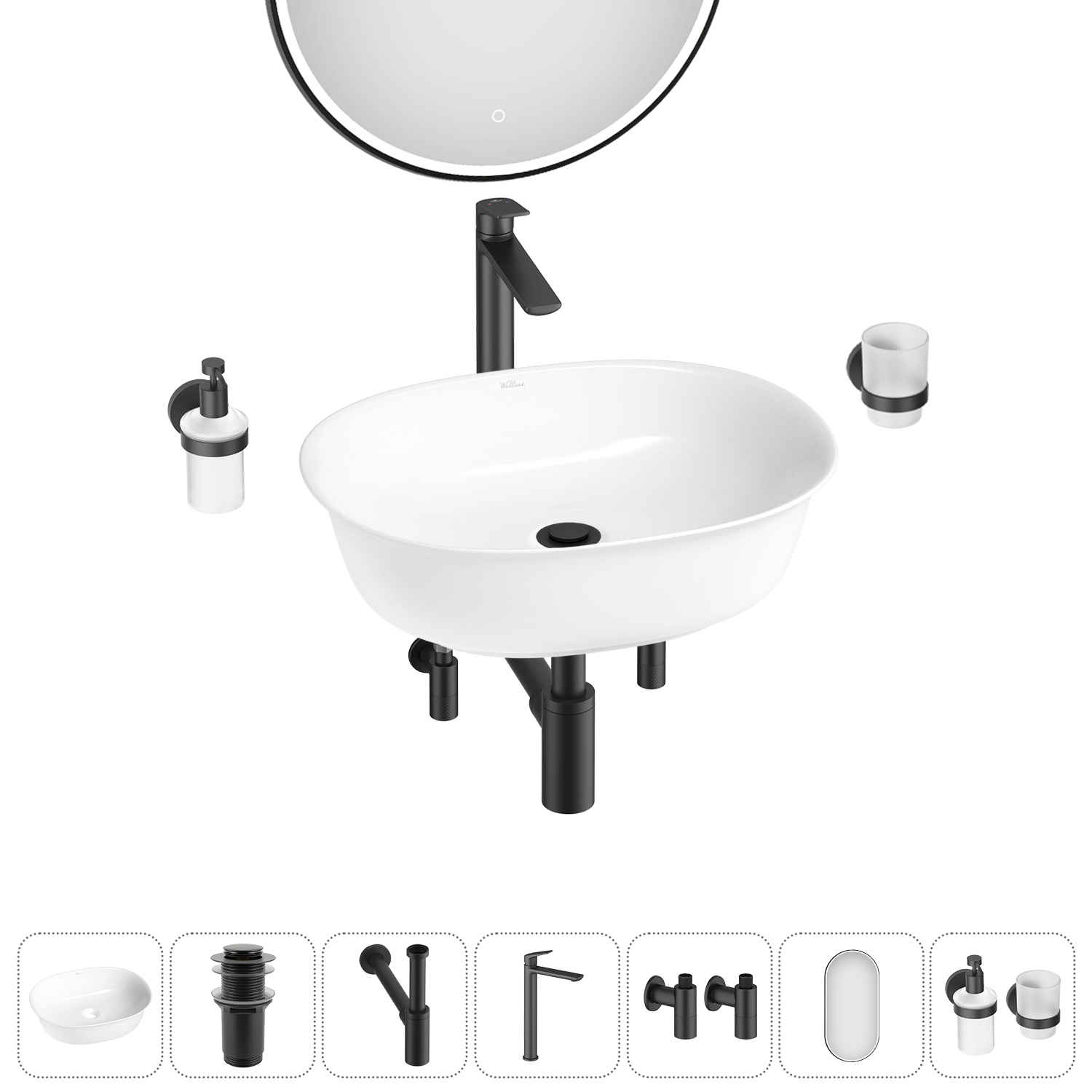 Изображение товара Раковина Wellsee brillant icon 20218728R 50 см комплект с зеркалом и аксессуарами