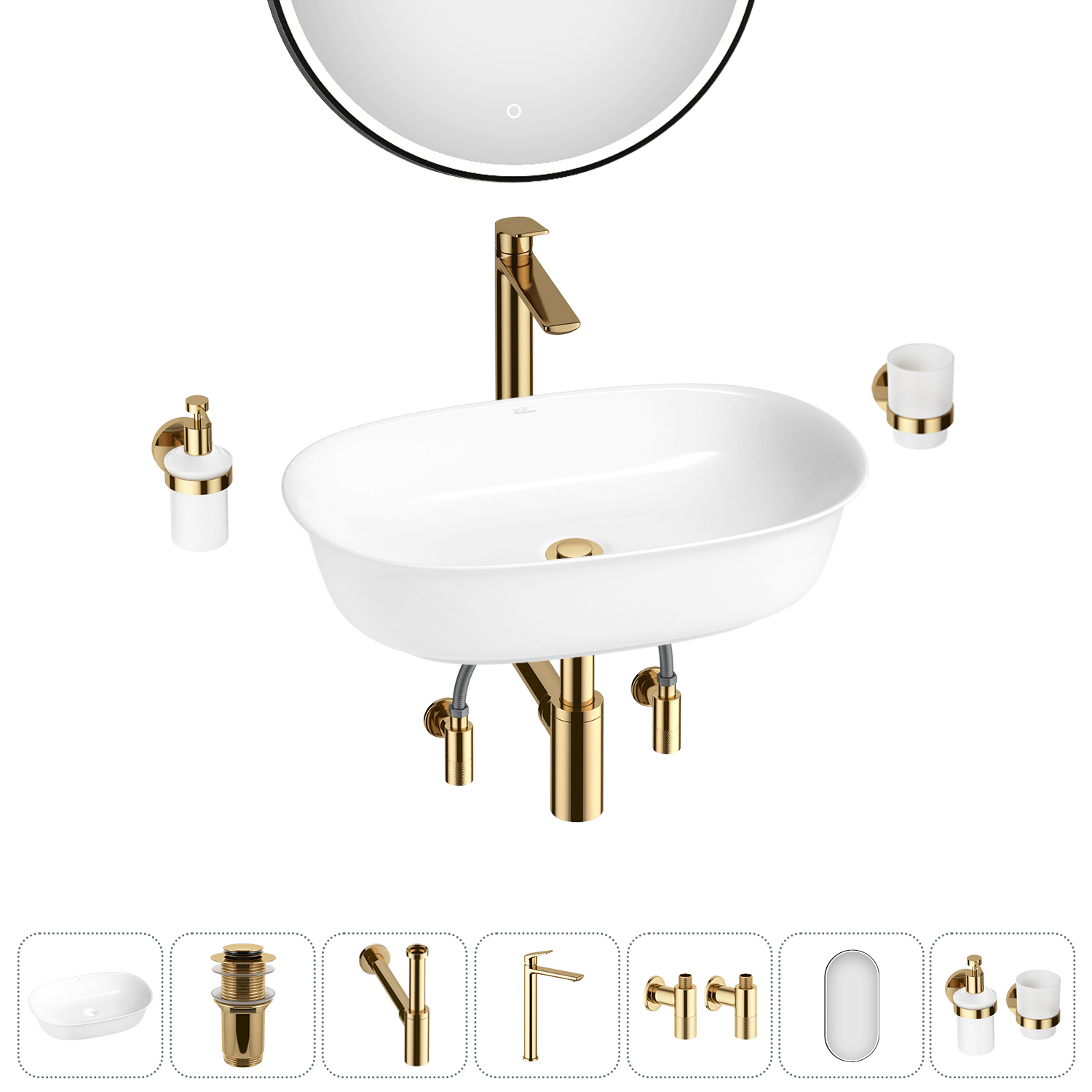 Изображение товара Раковина Wellsee Brillant iCon 60х40 см с комплектом аксессуаров и зеркалом