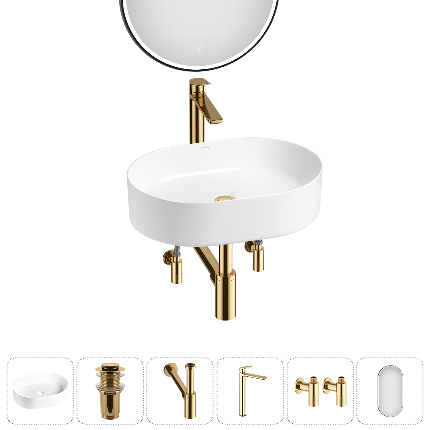 Изображение товара Раковина Wellsee belle spa 50 см 6 в 1 комплект с зеркалом и аксессуарами