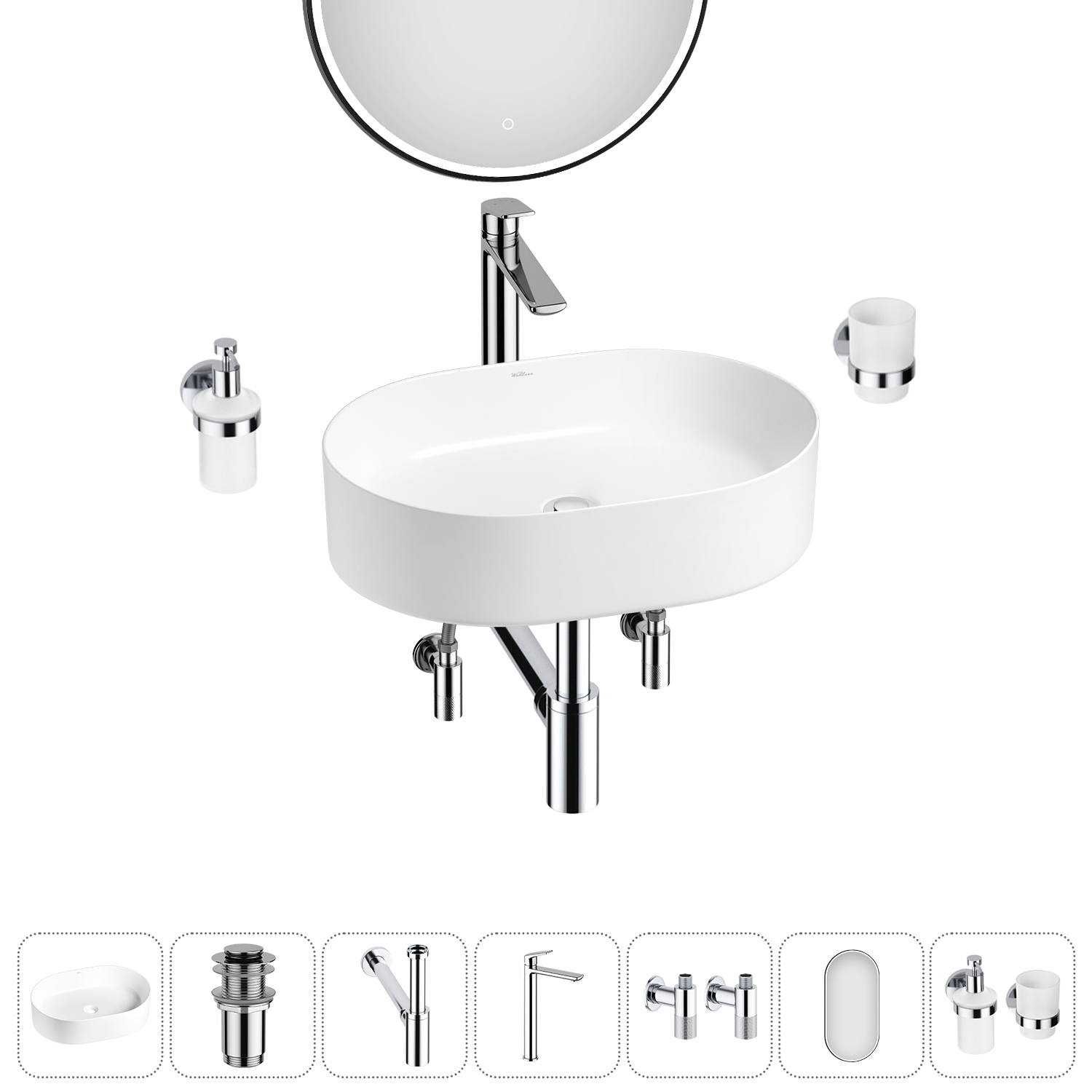 Изображение товара Раковина Wellsee Belle Spa 20218415R 50 см 7 в 1 комплект для ванной