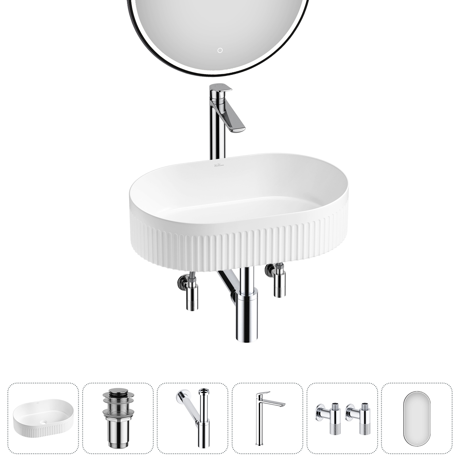 Изображение товара Раковина Wellsee Festive Fox 2.0 50см с сифоном и смесителем белая