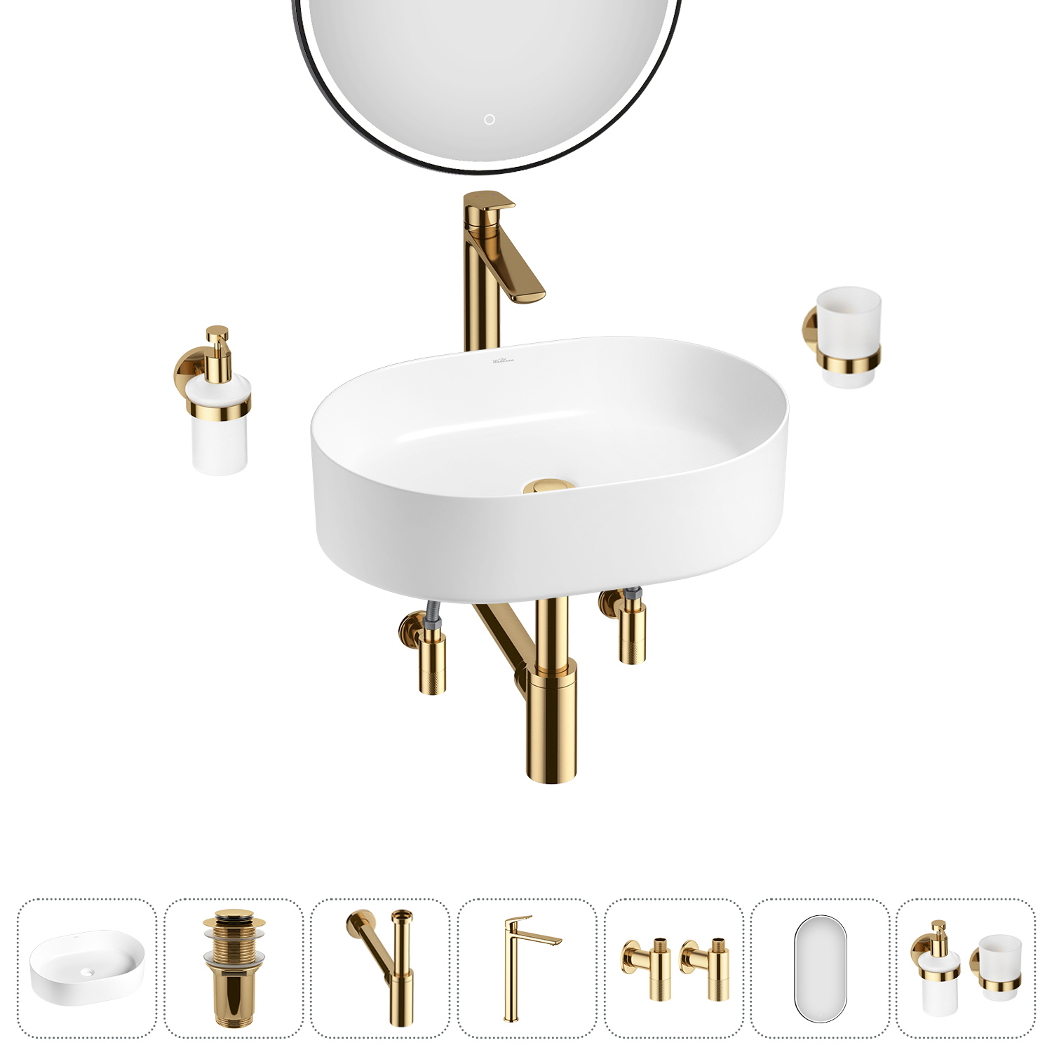 Изображение товара Раковина Wellsee Belle Spa 50см 7 в 1 керамическая с зеркалом и аксессуарами
