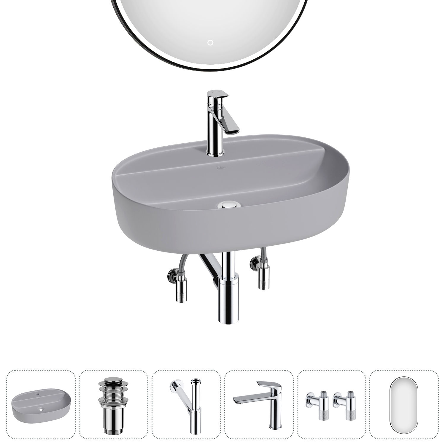 Изображение товара Раковина накладная Wellsee Chic Riviera 60 см комплект 6 в 1