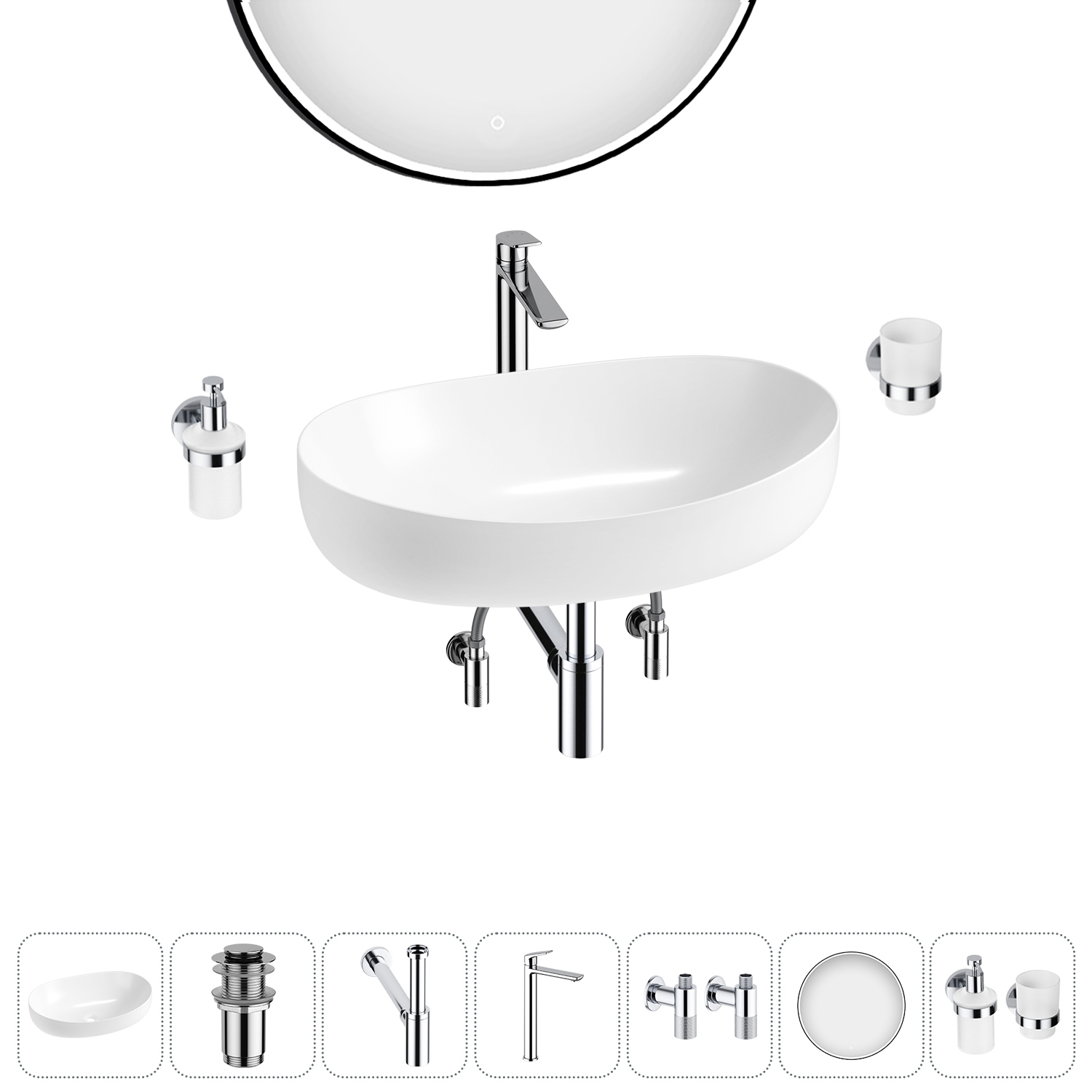 Изображение товара Раковина Lavinia Boho 63 см с комплектом аксессуаров и зеркалом, белая