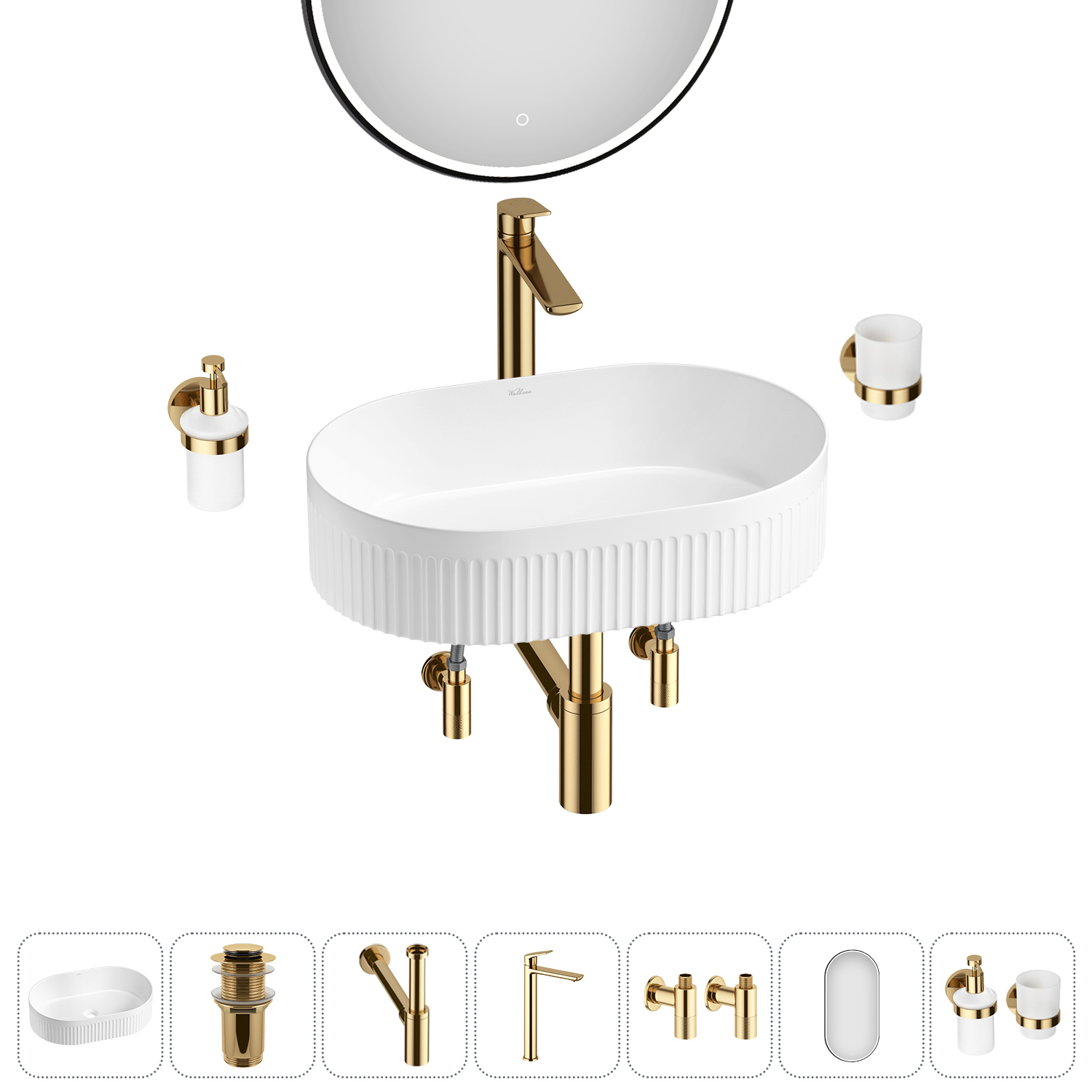 Изображение товара Раковина Wellsee Festive Fox 2.0 50 см с комплектом аксессуаров золотое покрытие