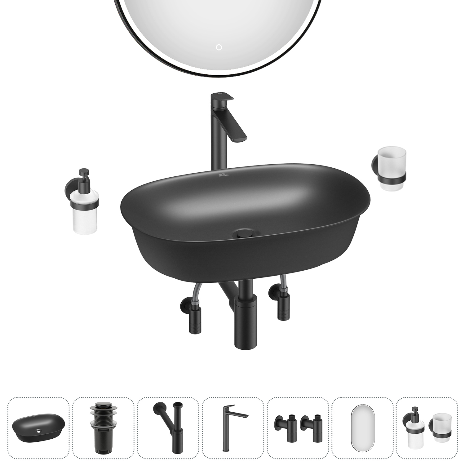 Изображение товара Раковина Wellsee Brillant iCon 20218749R 60 см с комплектом аксессуаров для ванной