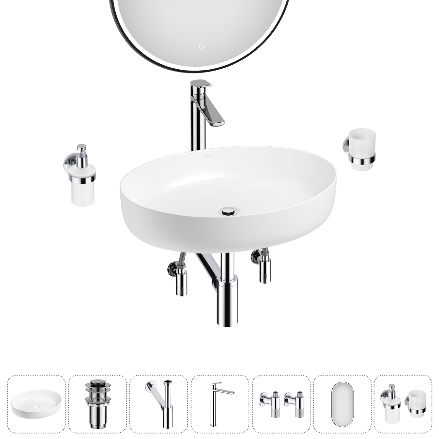 Изображение товара Раковина Wellsee Belle Spa 3.0 55 см комплект с аксессуарами и зеркалом