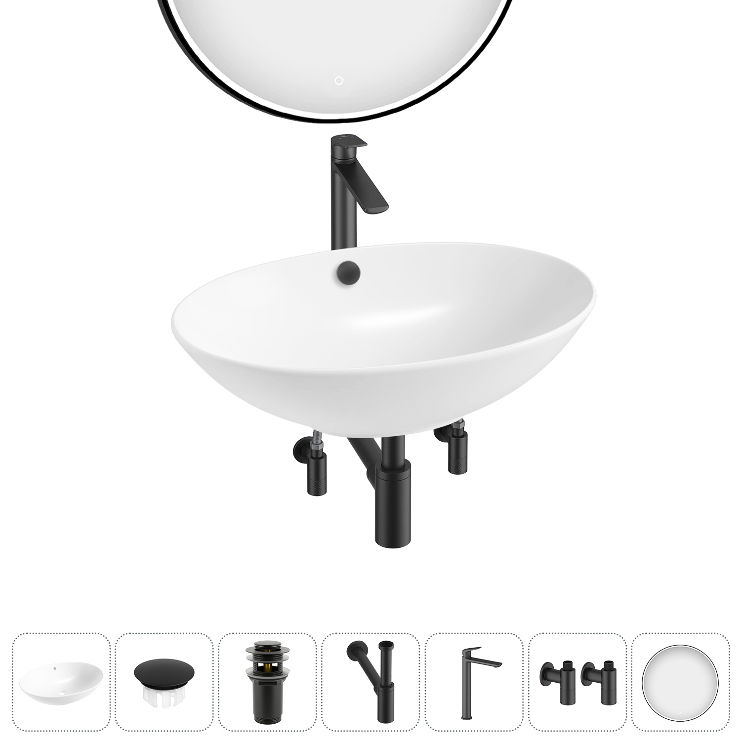 Изображение товара Раковина Wellsee Bliss 20218837R 63см белая с комплектом аксессуаров