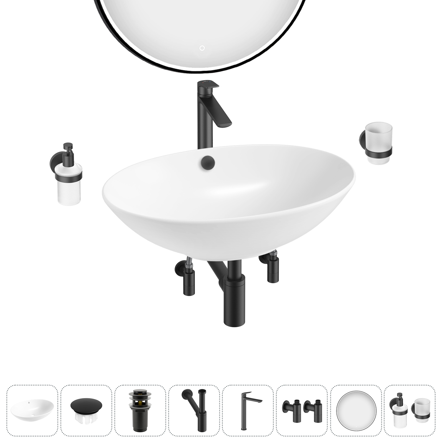 Изображение товара Раковина Wellsee Bliss 20218841R 63см с комплектом аксессуаров и зеркалом