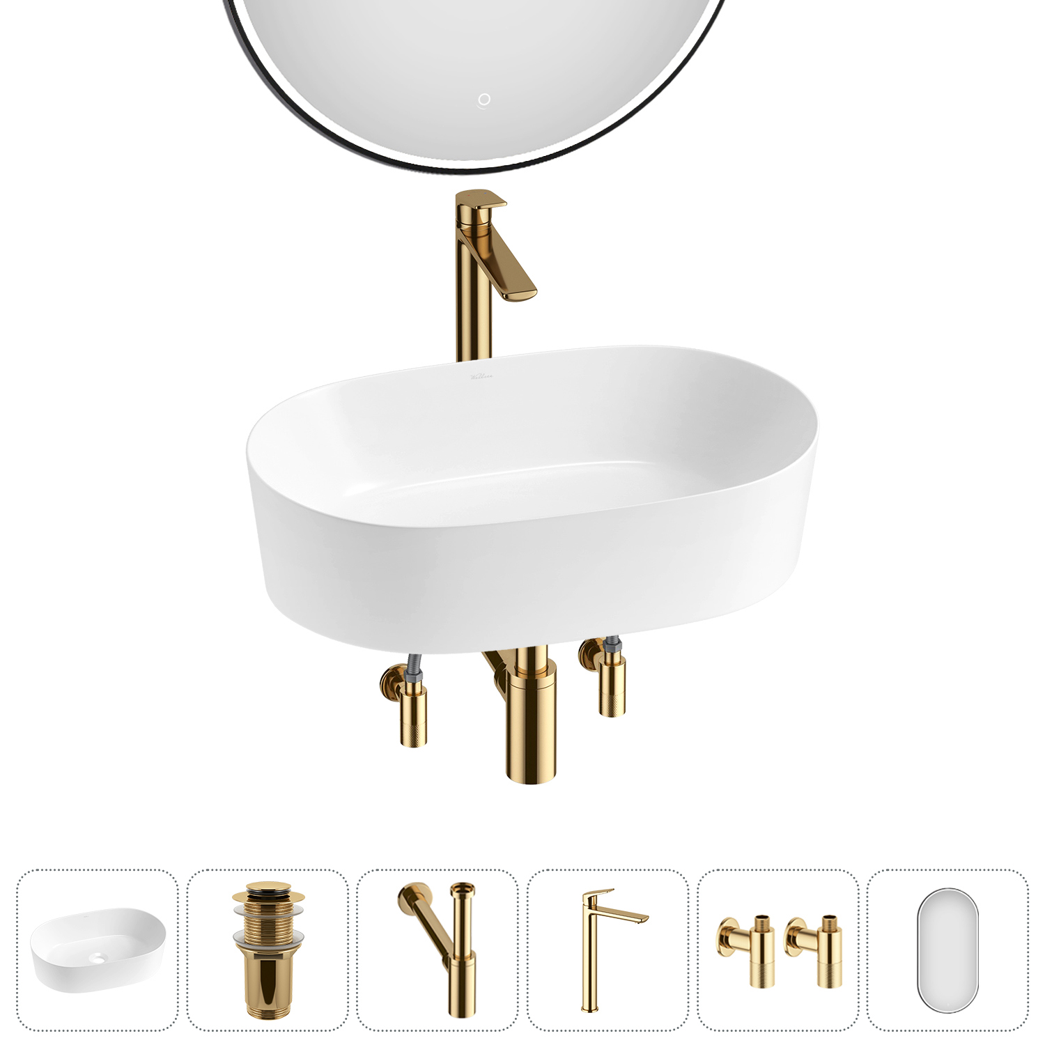 Изображение товара Раковина Wellsee saint-germain 20218549R 56 см комплект с зеркалом и аксессуарами