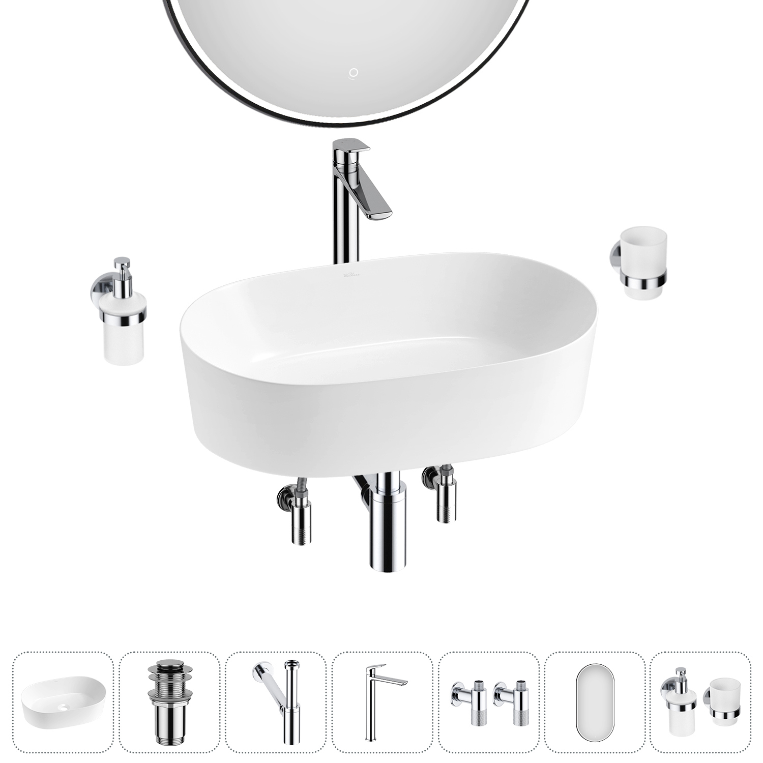 Изображение товара Раковина Wellsee saint-germain 56 см 7 в 1 с зеркалом и аксессуарами Польша