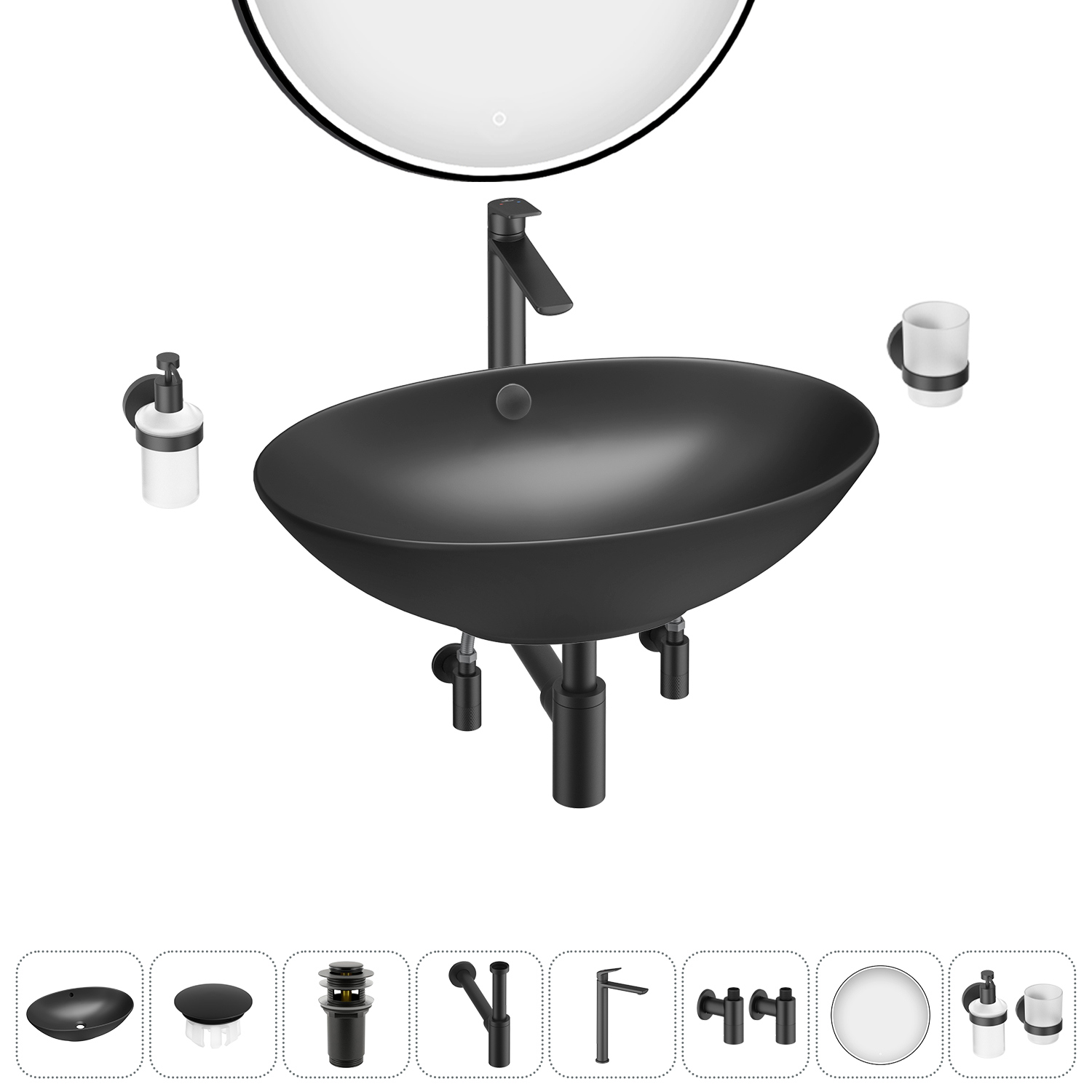 Изображение товара Раковина Wellsee Bliss 20218847R 63 см черная накладная с комплектом аксессуаров