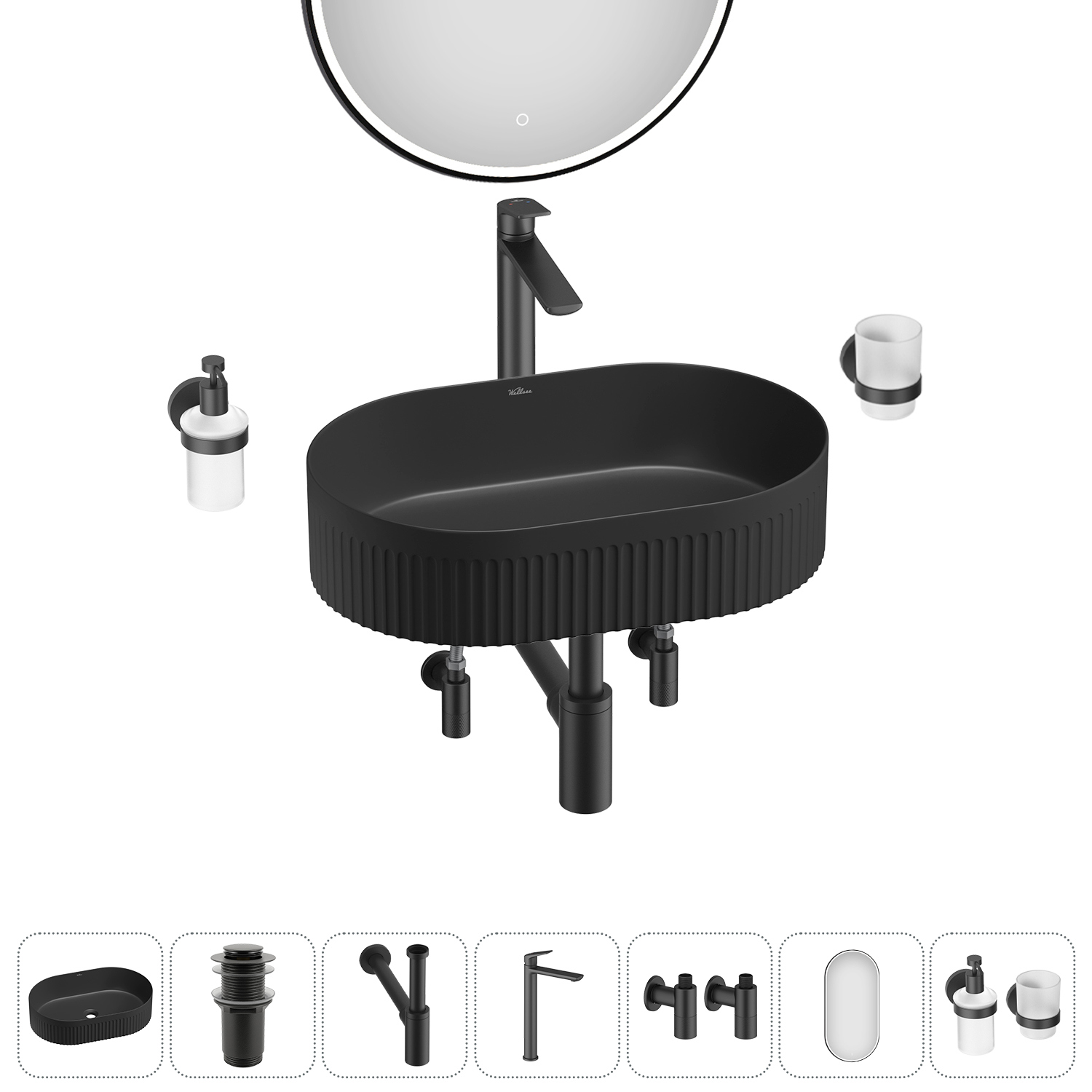 Изображение товара Раковина Wellsee Festive Fox 2.0 50 см комплект с сифоном смесителем и аксессуарами