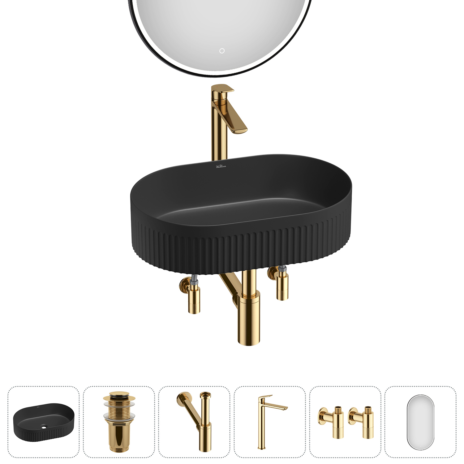 Изображение товара Раковина Wellsee festive fox 2.0 50см в стиле овал матовый черный комплект