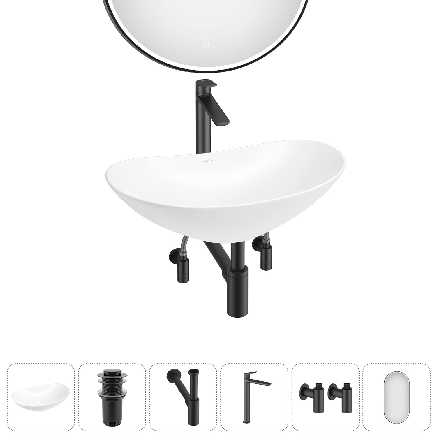 Изображение товара Раковина Wellsee Carefree Dove 60x36 см с комплектом и зеркалом