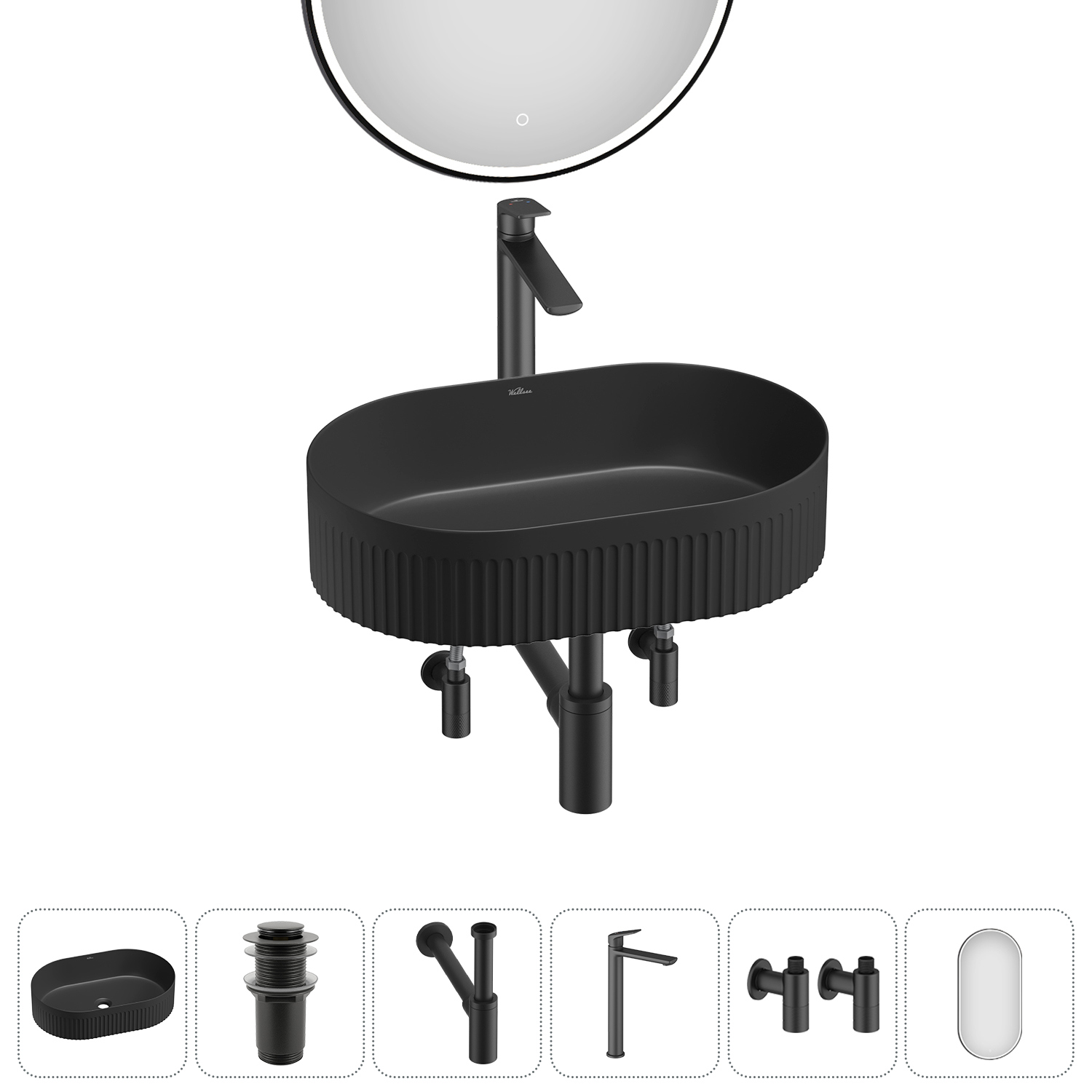 Изображение товара Раковина Wellsee Festive Fox 2.0 50 см матовая черная с комплектом