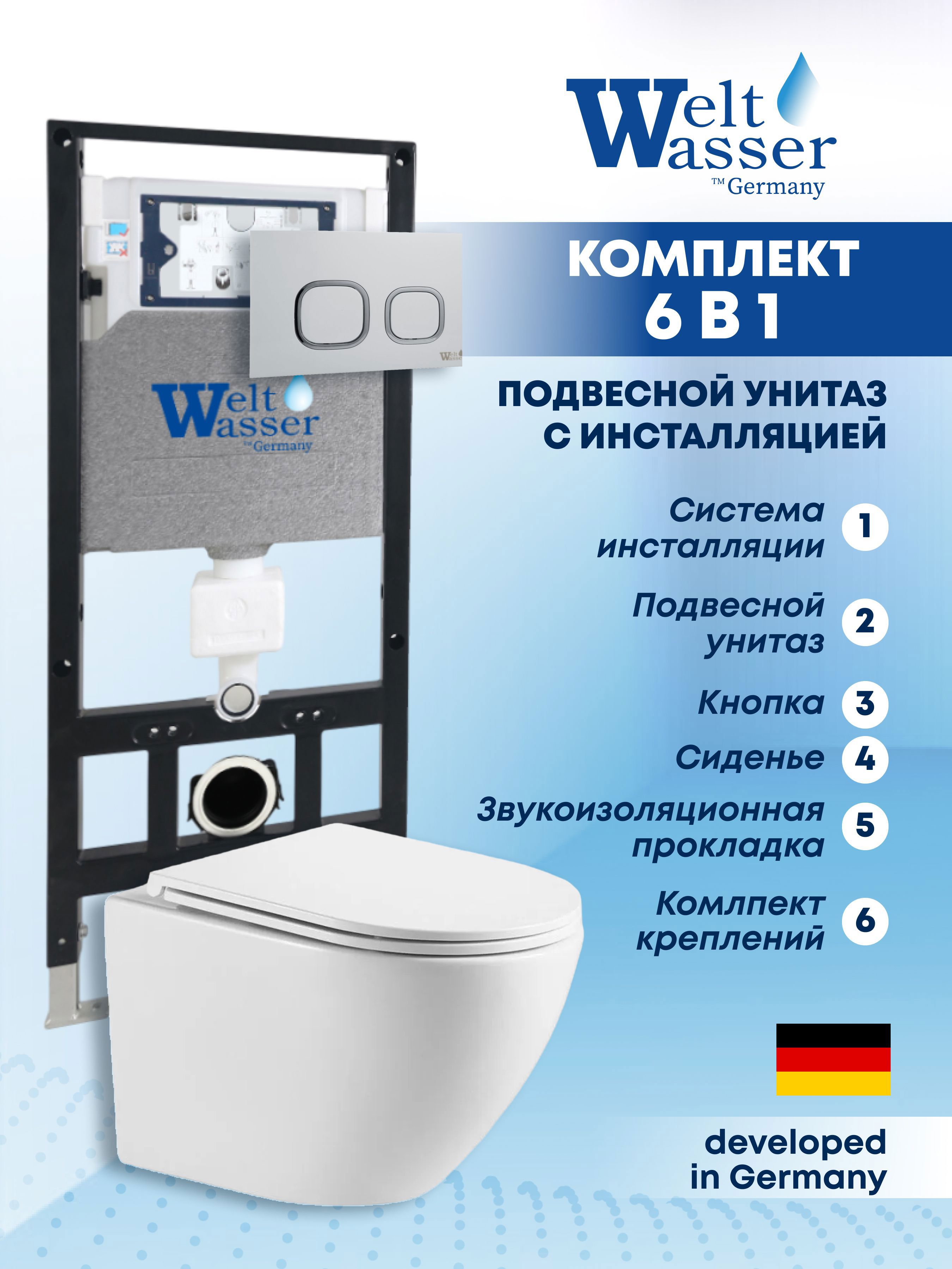 Изображение товара Комплект инсталляция с унитазом Weltwasser AM50659 цвет белый