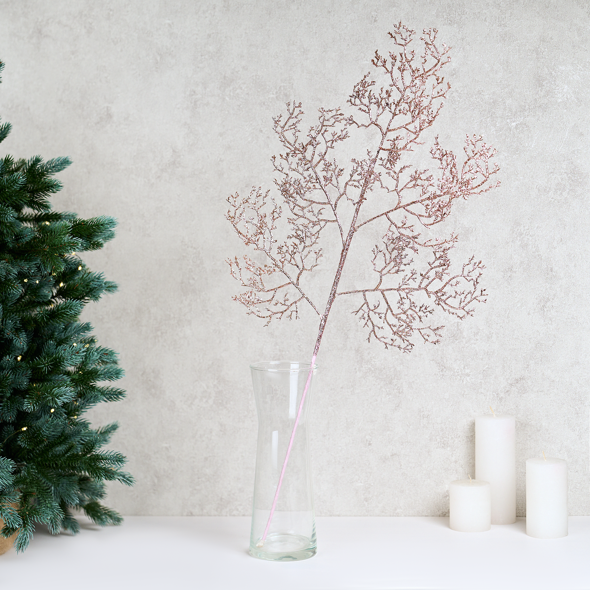 Изображение товара Декоративная ветка KREAFORTA блестящая 76 см розовая для новогоднего декора