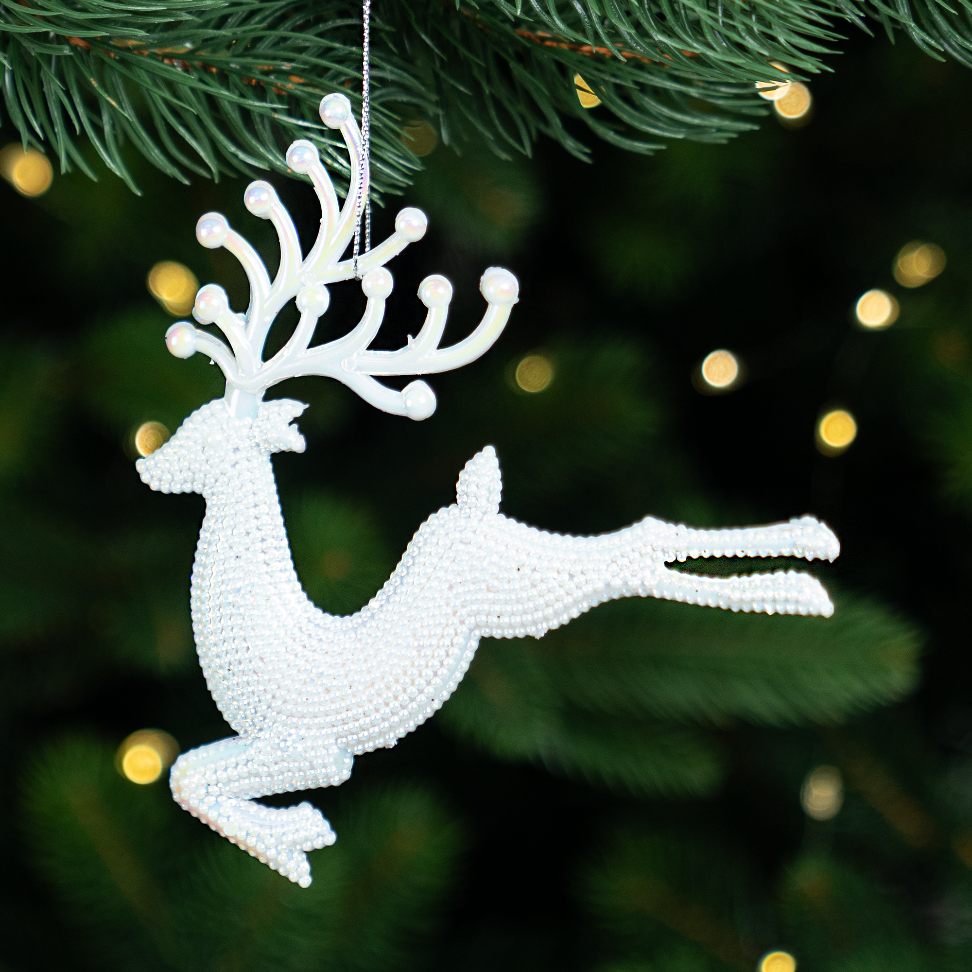 Изображение товара Фигура декоративная подвесная KREAFORTA Олень 12 см белый для новогоднего декора