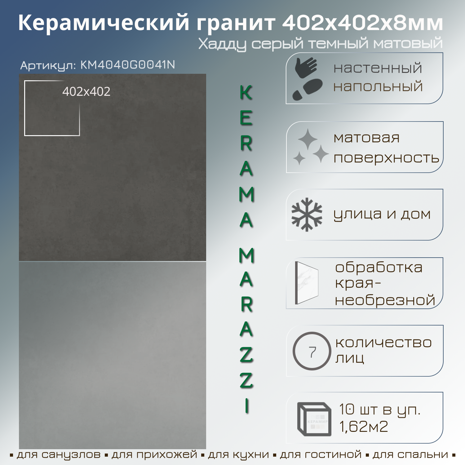 Изображение товара Керамогранит Kerama marazzi Хадду KM4040G0041N 40.2x40.2см цвет серый темный