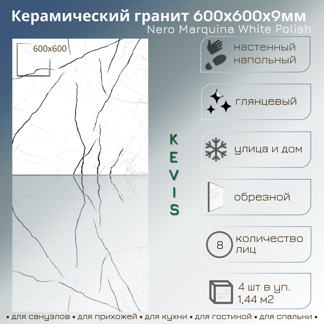 Изображение товара Керамогранит Kevis NEROMP60 60x60см цвет белый Изображение товара Керамогранит Kevis NEROMP60 60x60см цвет белый