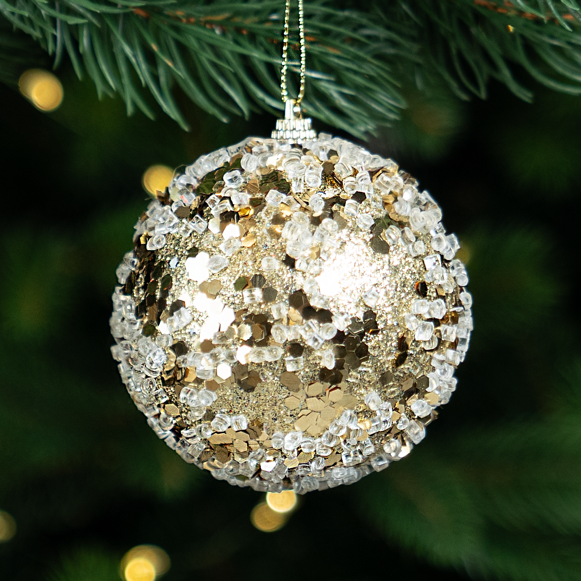 Изображение товара Золотой елочный шар KREAFORTA с блестками ø8 см праздничное украшение елки