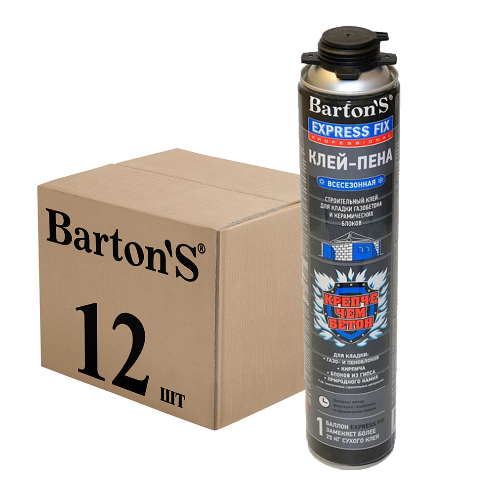 Изображение товара Клей-пена профессиональная Bartons Br257 65 термостойкая всесезонная 750 мл 12 шт
