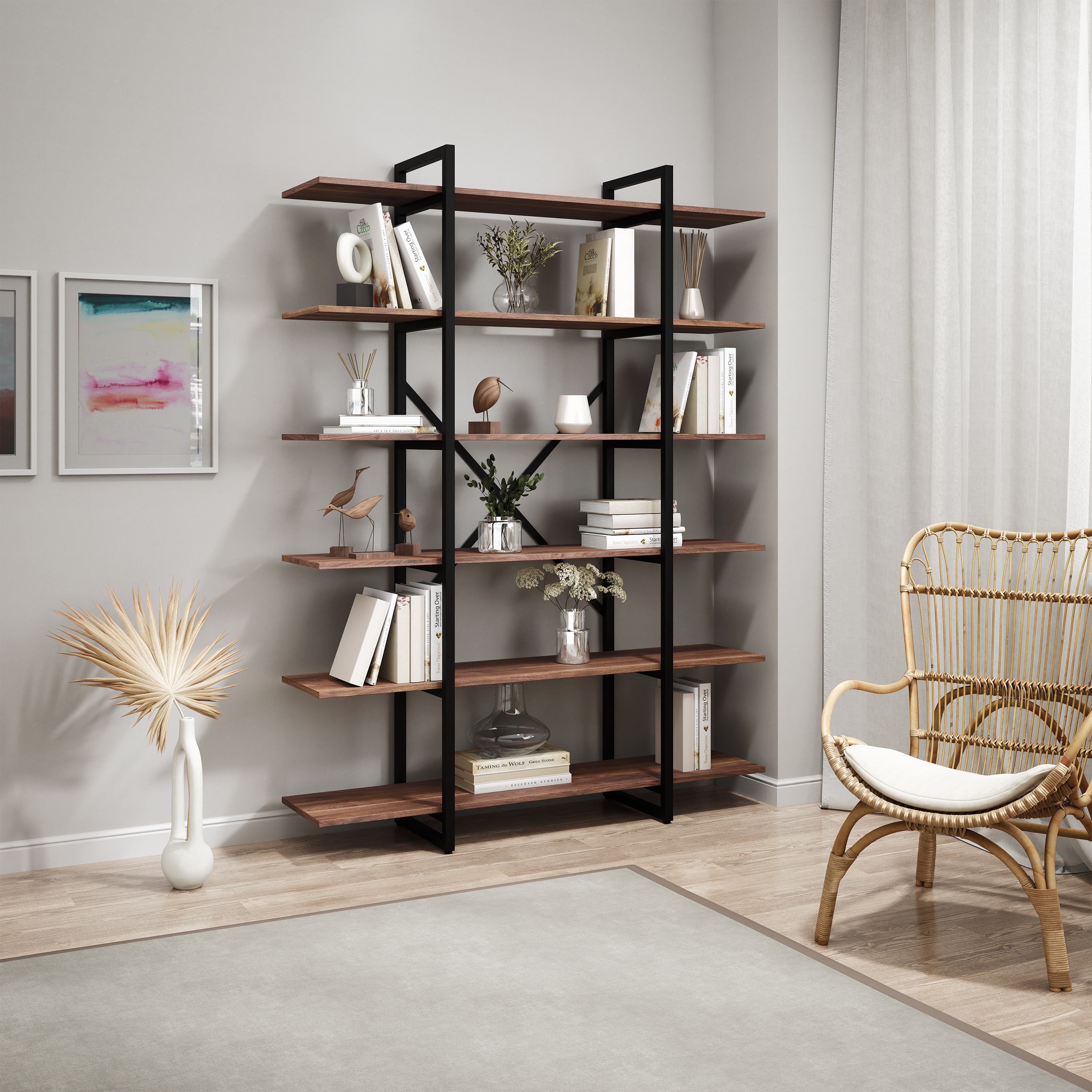 Изображение товара Стеллаж A1 home Franko 6 полок 134x181x34 см металл цвет американский орех