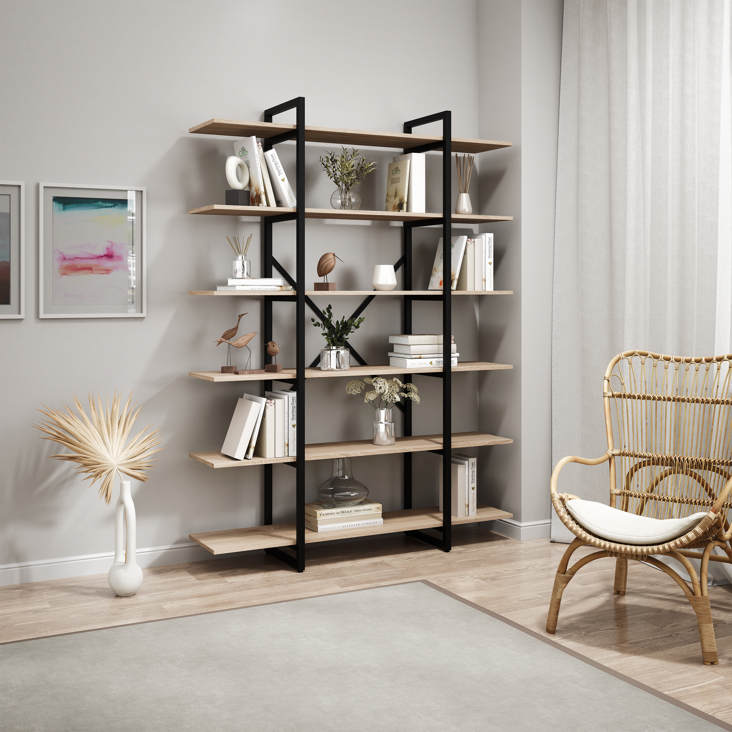 Изображение товара Стеллаж A1 home Franko 6 полок 134x181x34 см металл цвет дуб сонома