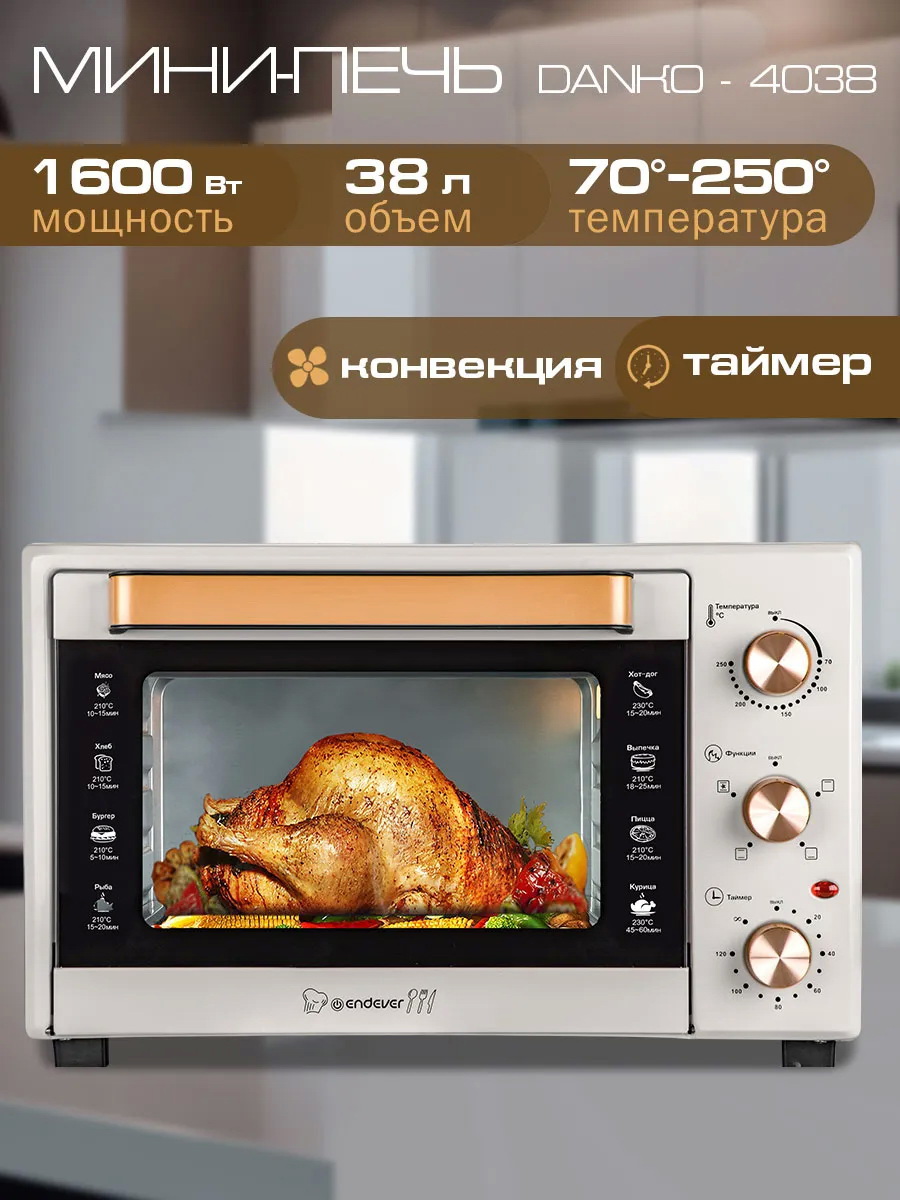 Изображение товара Электропечь 1600 Вт Endever 90818 41.2x37.7x30 см цвет белый