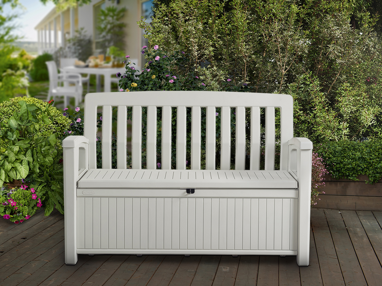 Изображение товара Скамья-сундук складная Keter Patio Bench 227L 133 см x 61 см x 89 см полипропилен белый Изображение товара Скамья-сундук складная Keter Patio Bench 227L 133 см x 61 см x 89 см полипропилен белый