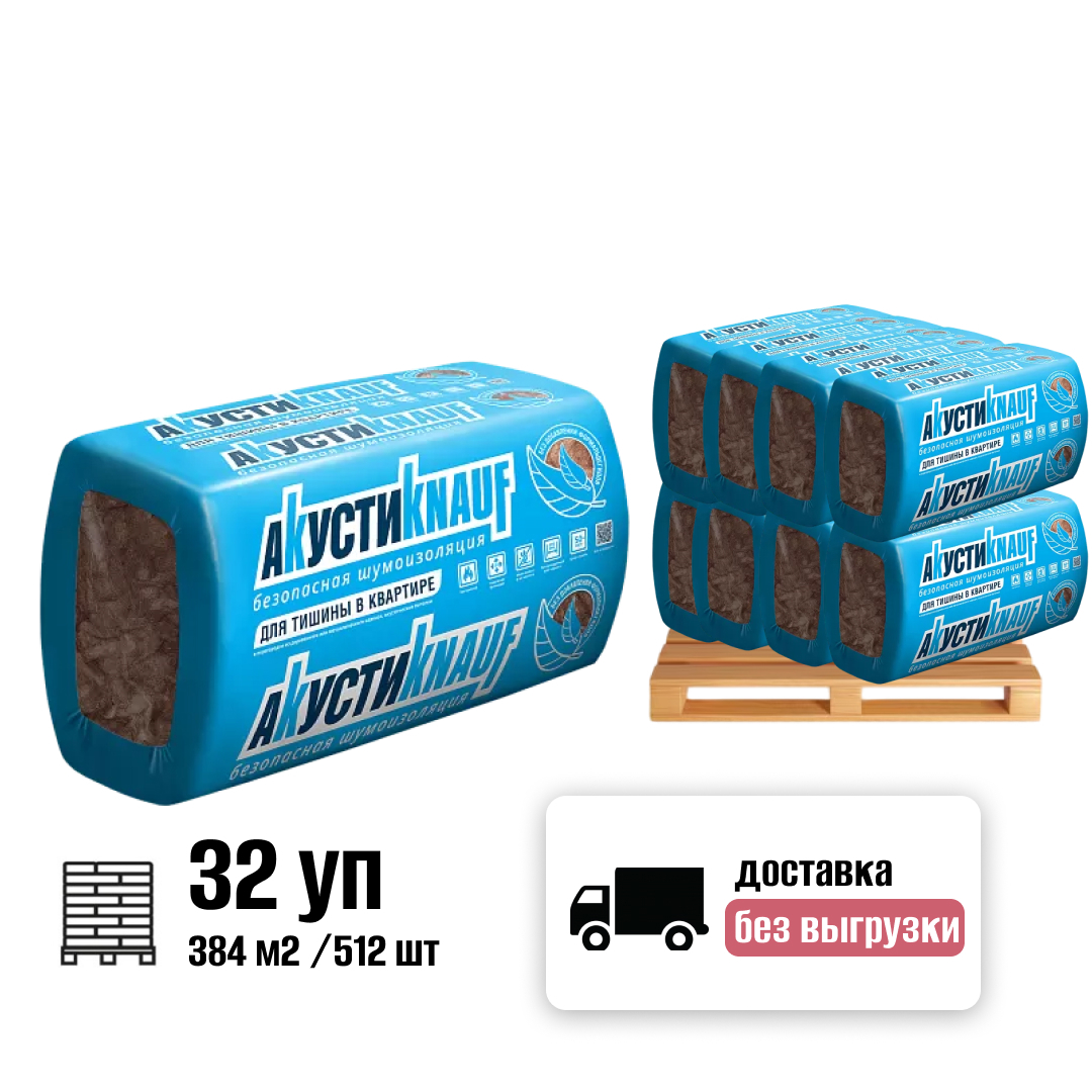 Изображение товара Звукоизоляция Knauf Insulation АкустиKnauf AS 50мм комплект 32шт 1.23x0.61м 384м² доставкой без выгрузки