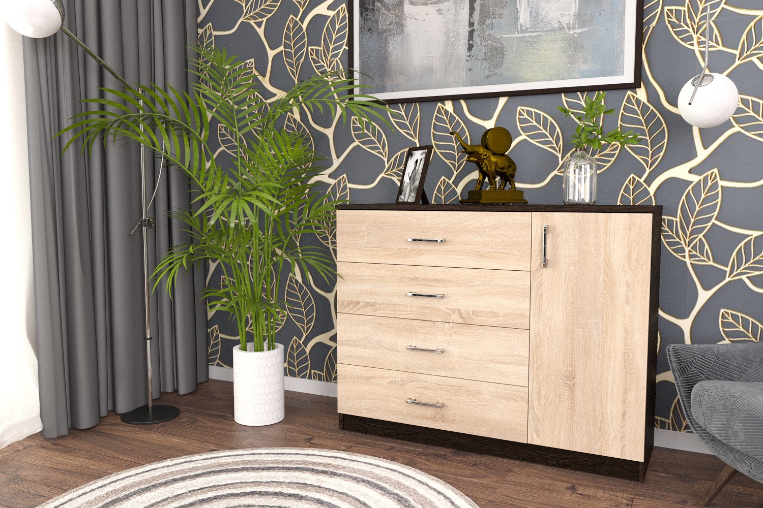 Изображение товара Комод Furnistyle Лайф ЛКМ-03 3 ящика венге/дуб сонома
