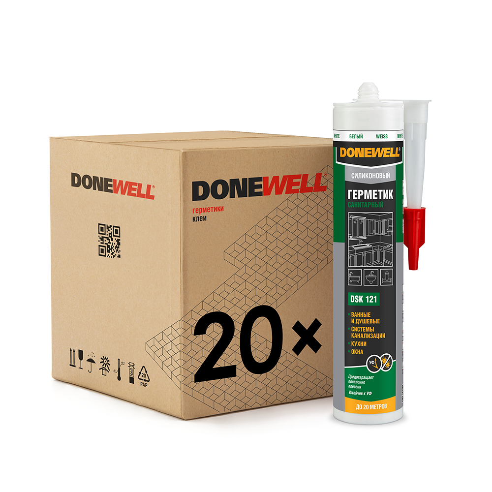 Изображение товара Герметик силиконовый Donewell санитарный белый 260 мл 20 шт