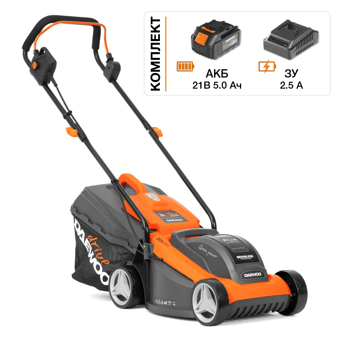 Изображение товара Газонокосилка аккумуляторная Daewoo Dlm 3221li set 21 В 33 см