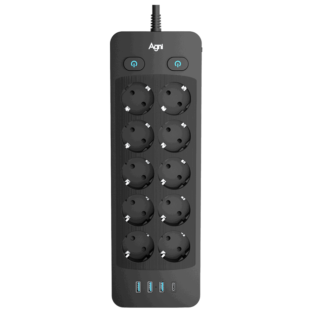 Изображение товара Сетевой фильтр плоский Agni 2 выключателя 10 розеток 5 м 3 USB/Type-C 20 Вт чёрный TP-FO4U10E-C Изображение товара Сетевой фильтр плоский Agni 2 выключателя 10 розеток 5 м 3 USB/Type-C 20 Вт чёрный TP-FO4U10E-C