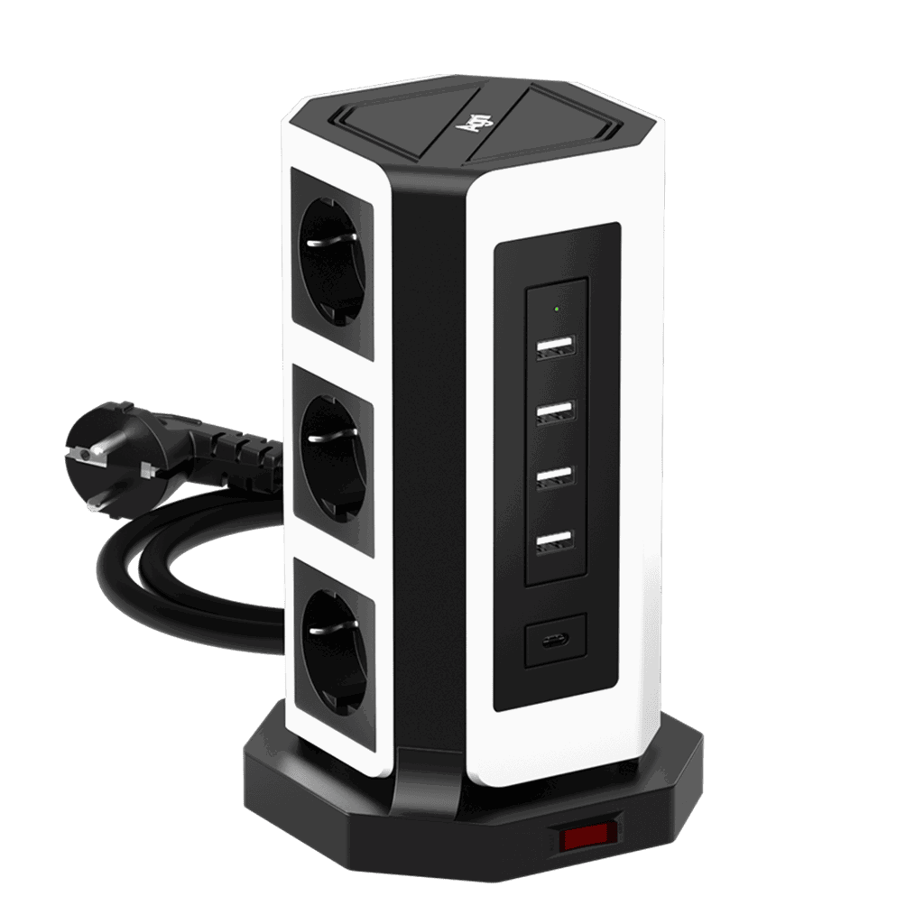 Изображение товара Сетевой фильтр башня Agni 9 розеток 2 м 4 USB/1 Type-C 65 Вт чёрный/белый Изображение товара Сетевой фильтр башня Agni 9 розеток 2 м 4 USB/1 Type-C 65 Вт чёрный/белый