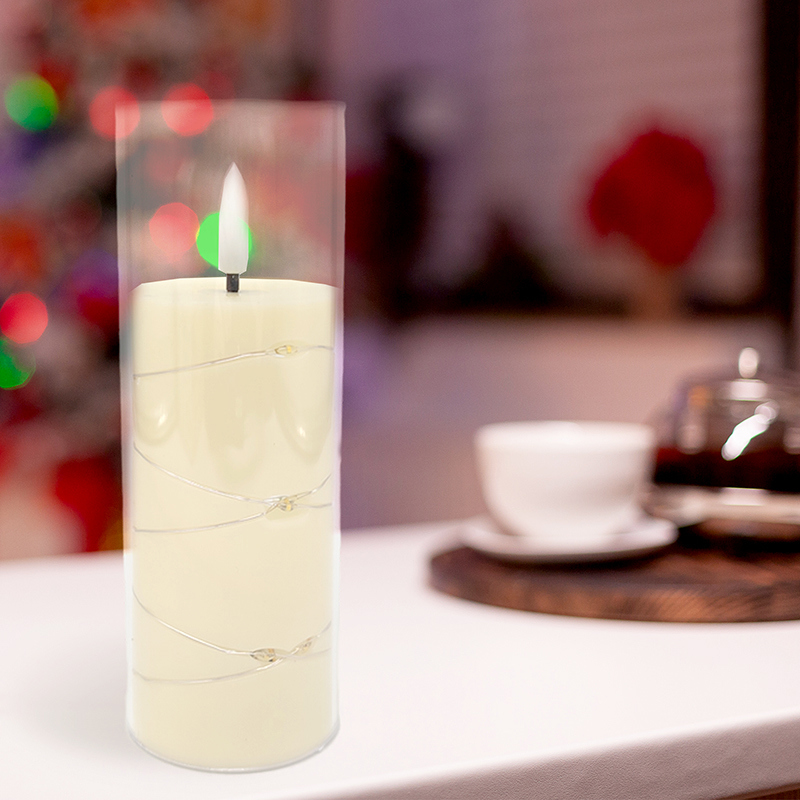 Изображение товара Светящаяся электрическая фигура свеча с декором для дома 7 LED 16 см цвет желтый