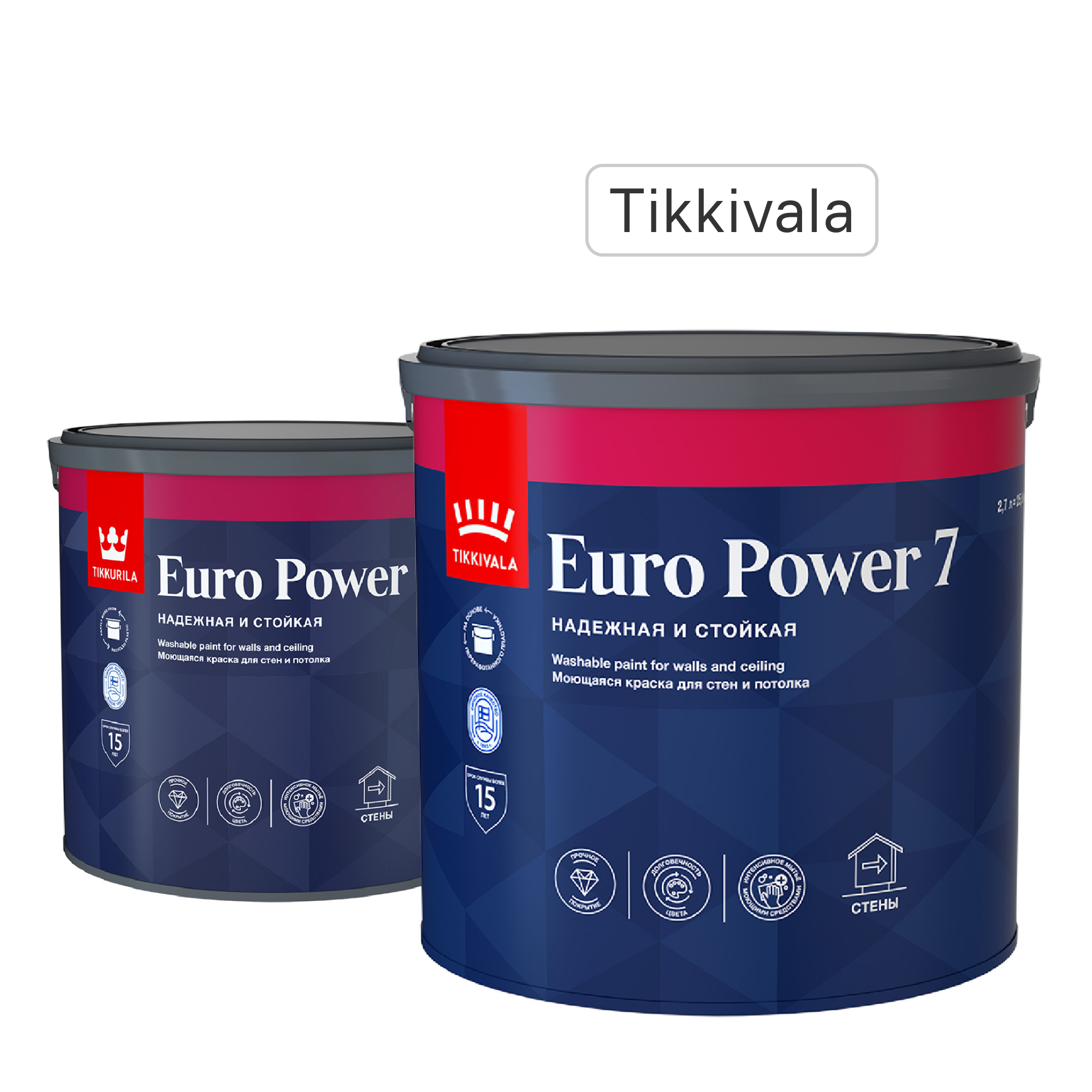 Изображение товара Краска для стен и потолков Tikkivala Euro Power 7 матовая прозрачная база С 2.7 л