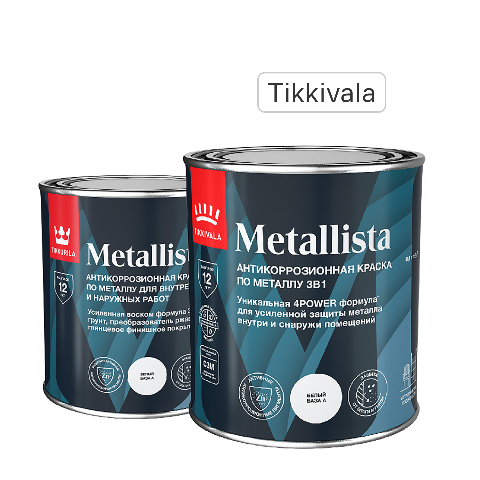 Изображение товара Грунт-эмаль по ржавчине 3 в 1 Tikkivala Metallista гладкая цвет белый глянцевый 0.8 л